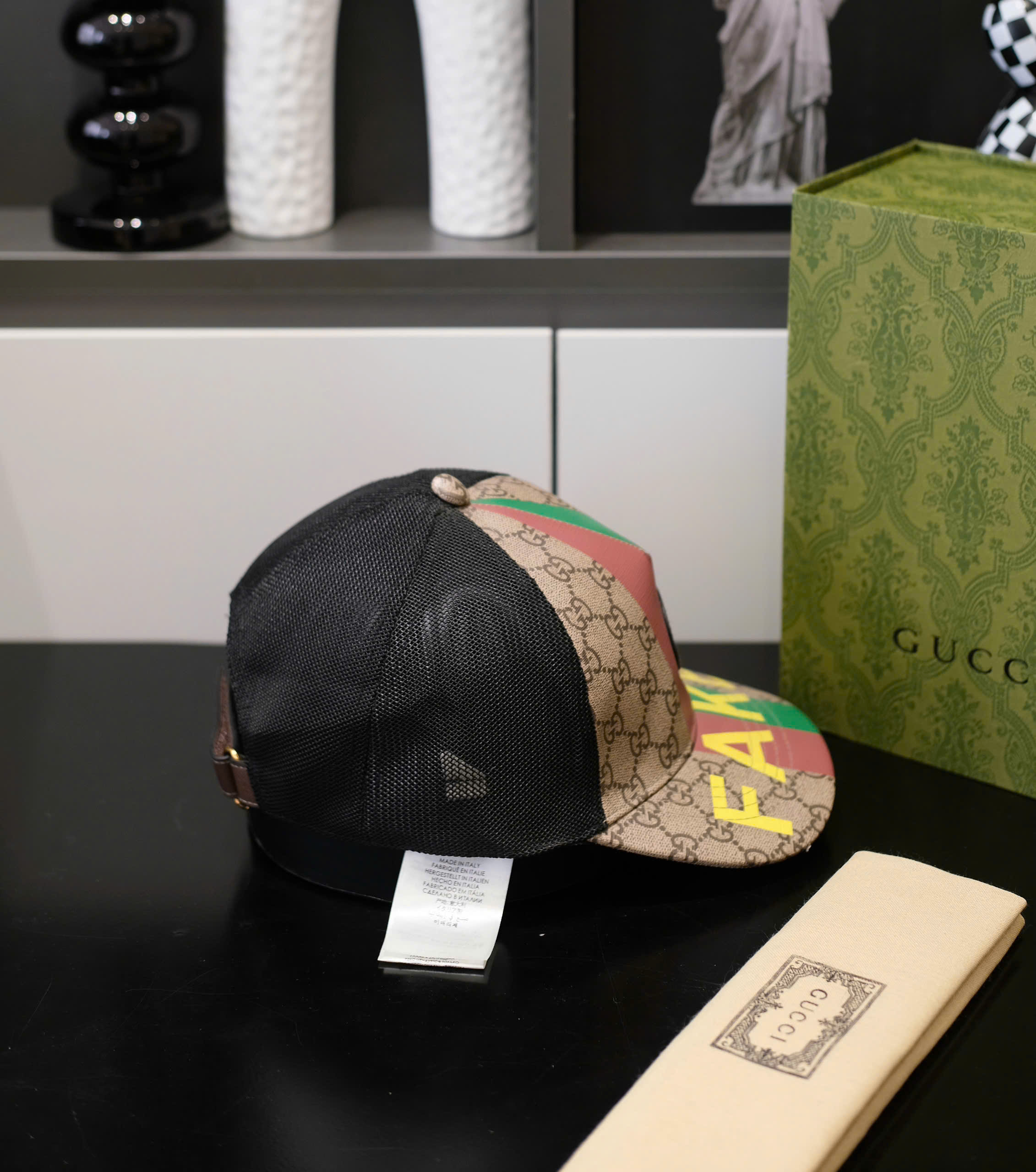 Mũ lưỡi trai, nón kết Gucci GC Nâu họa tiết logo kẻ sọc màu phối lưới Đen Like Auth fullbox DDT