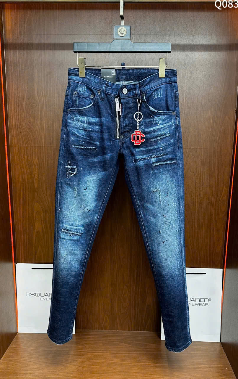 Quần Jean Dsquared2 DSQ2 Xanh rách xước móc logo Đỏ phối khóa zip lệch Like Auth on web LK