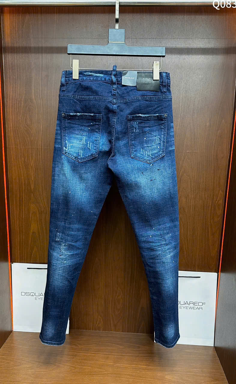Quần Jean Dsquared2 DSQ2 Xanh rách xước móc logo Đỏ phối khóa zip lệch Like Auth on web LK