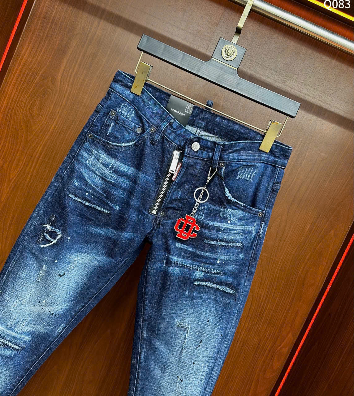 Quần Jean Dsquared2 DSQ2 Xanh rách xước móc logo Đỏ phối khóa zip lệch Like Auth on web LK