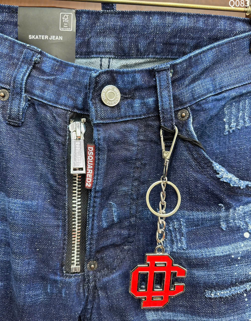 Quần Jean Dsquared2 DSQ2 Xanh rách xước móc logo Đỏ phối khóa zip lệch Like Auth on web LK