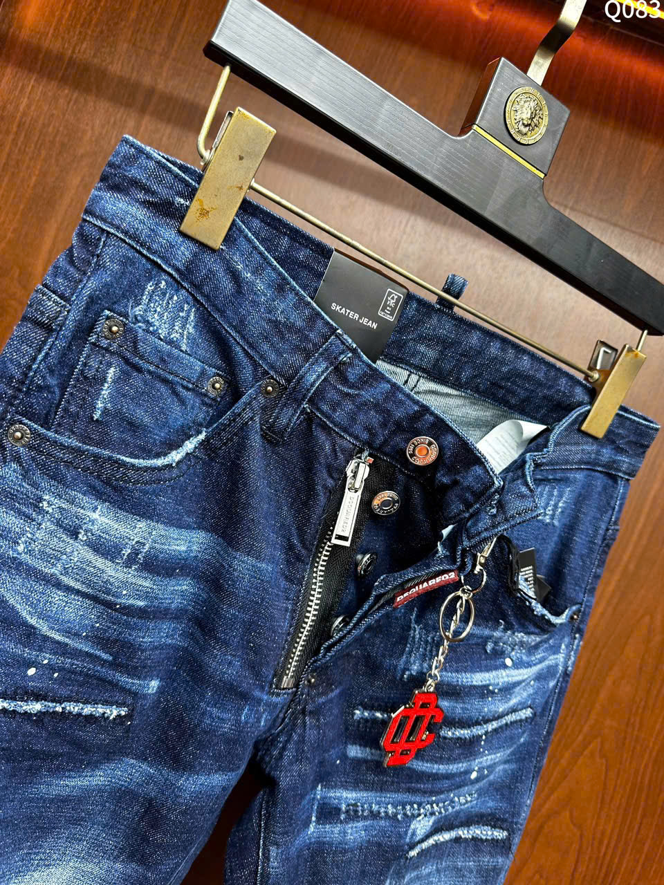 Quần Jean Dsquared2 DSQ2 Xanh rách xước móc logo Đỏ phối khóa zip lệch Like Auth on web LK