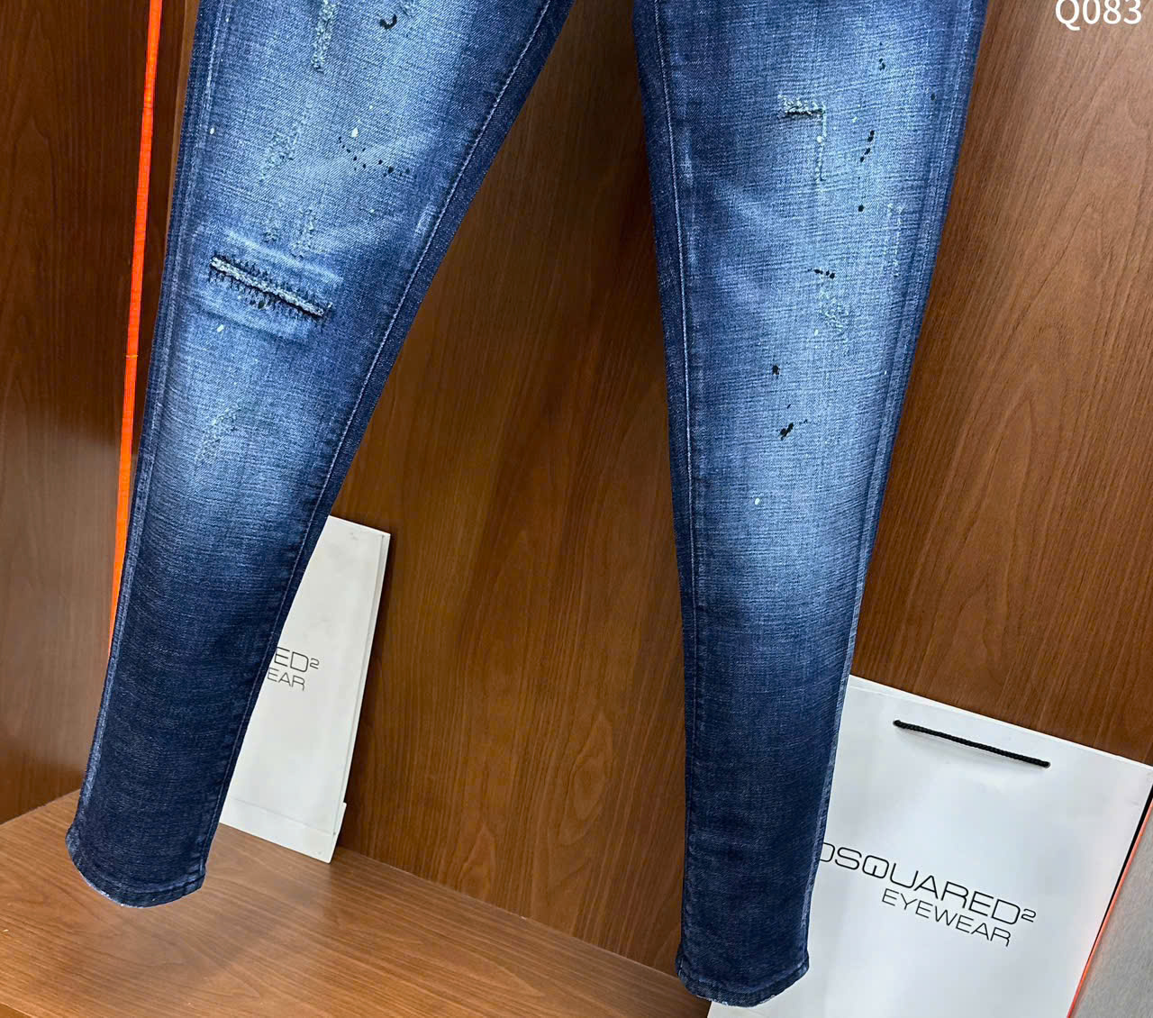 Quần Jean Dsquared2 DSQ2 Xanh rách xước móc logo Đỏ phối khóa zip lệch Like Auth on web LK