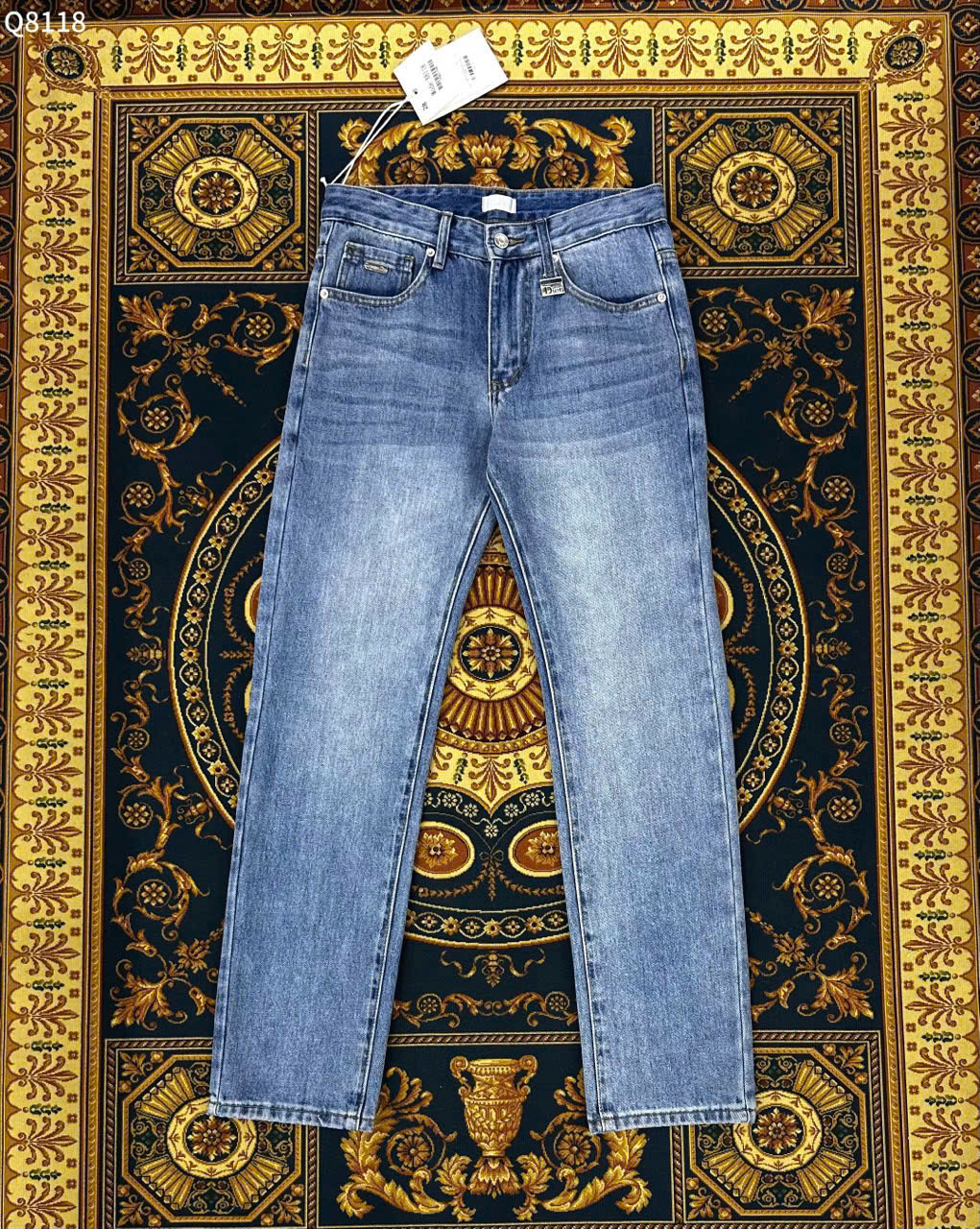 Quần Jean ống suông Dior CD Xanh trơn Like Auth on web LK