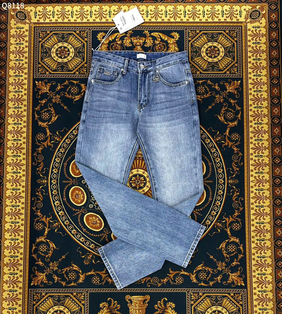 Quần Jean ống suông Dior CD Xanh trơn Like Auth on web LK
