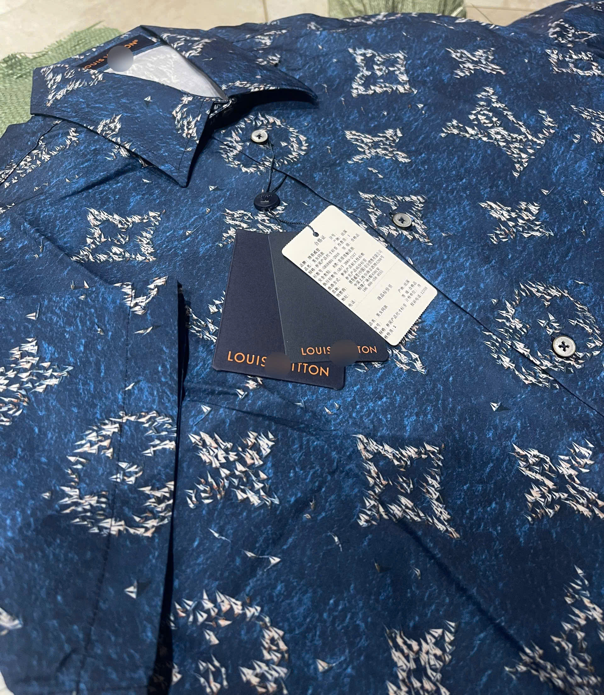 Áo sơ mi cộc tay Louis Vuitton LV Xanh than họa tiết hoa vân con thuyền Like Auth on web DDT VTN