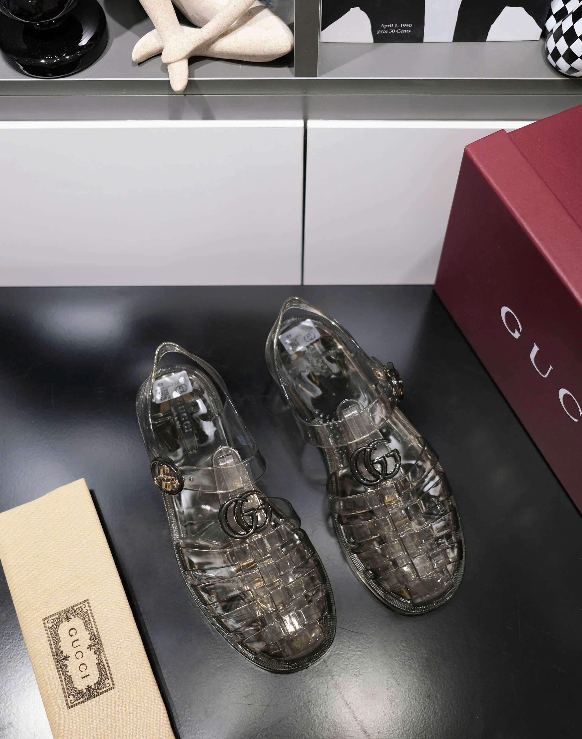 Dép rọ sandal Gucci GC Trắng trong trơn Like Auth on web fullbox bill thẻ