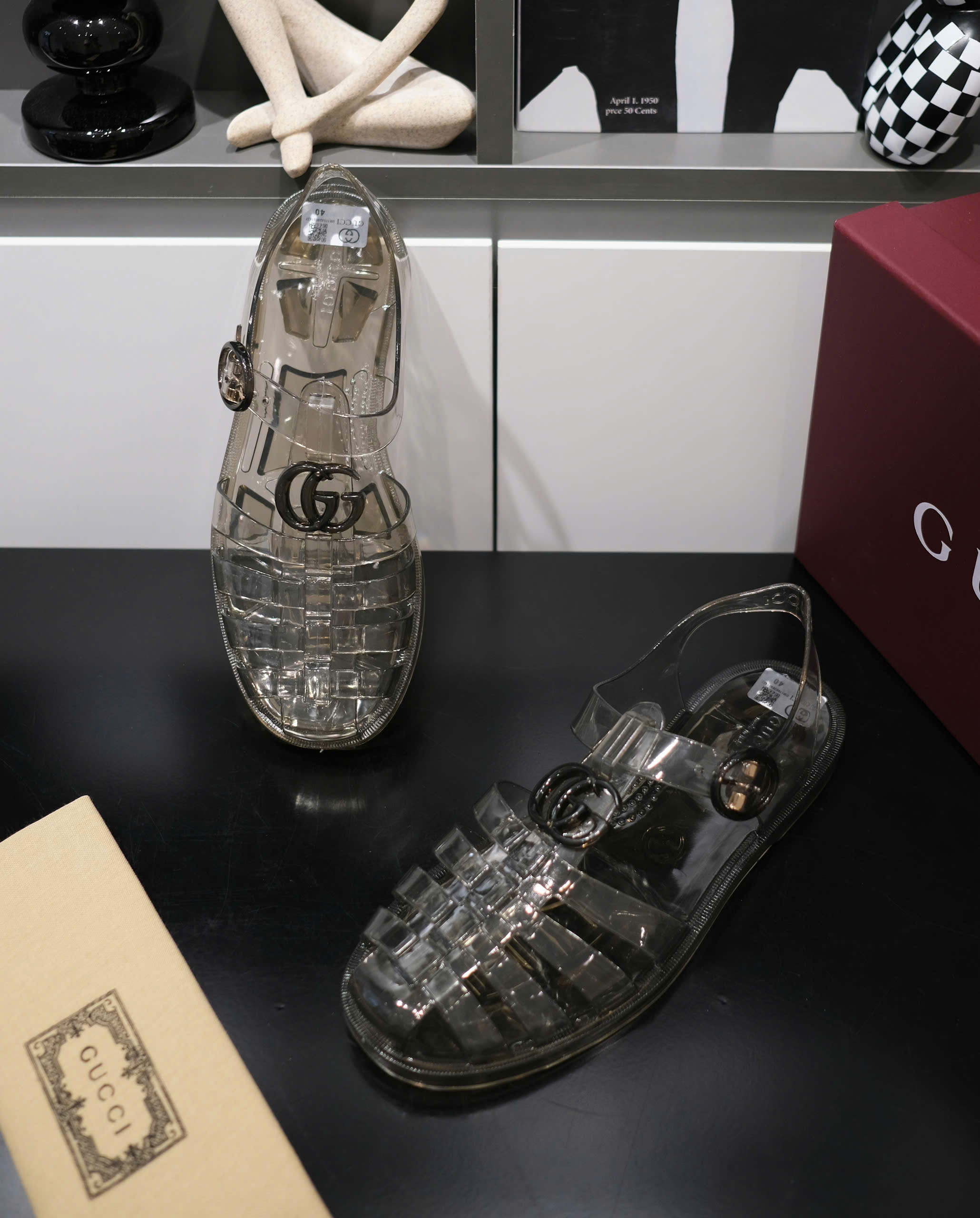 Dép rọ sandal Gucci GC Trắng trong trơn Like Auth on web fullbox bill thẻ