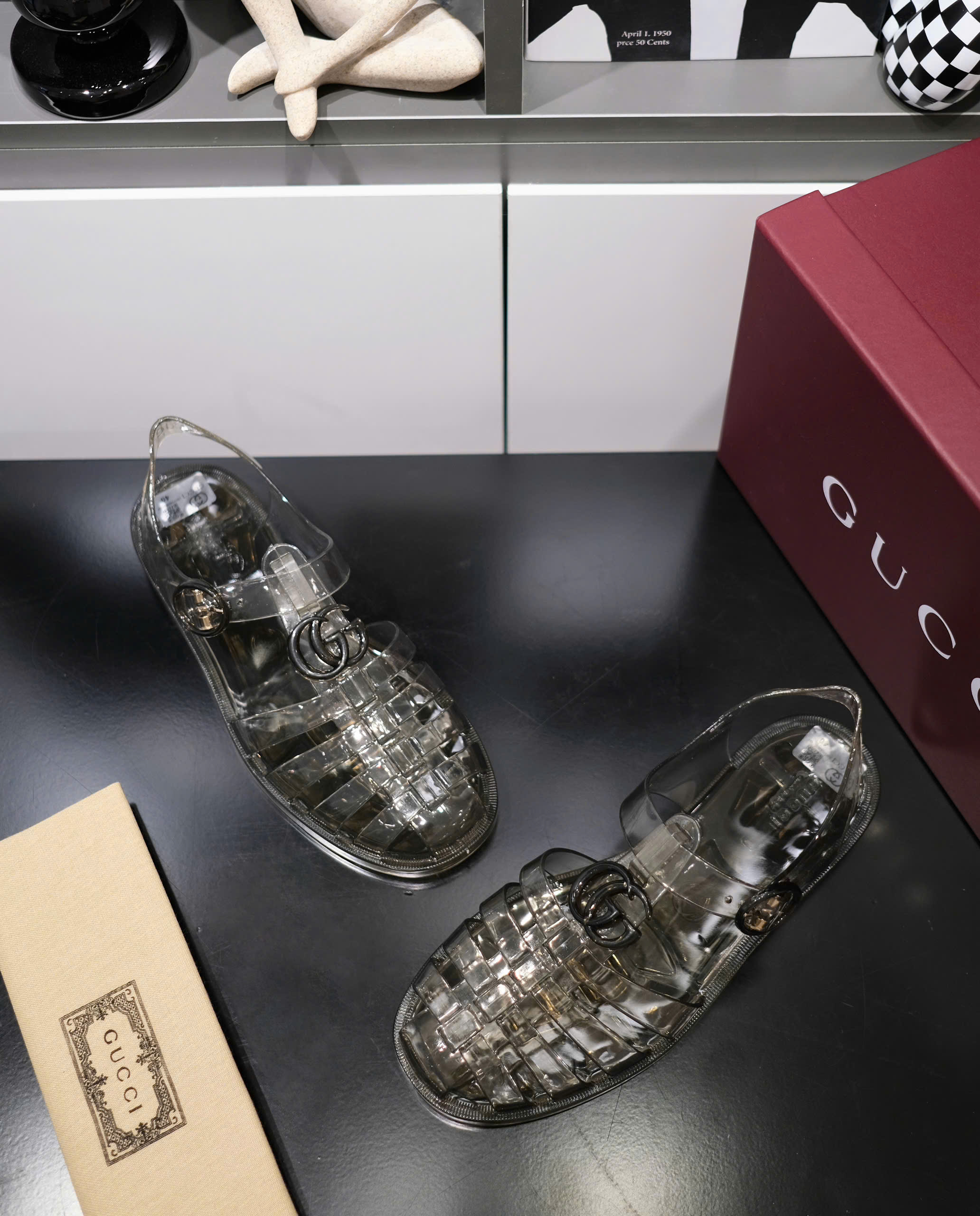Dép rọ sandal Gucci GC Trắng trong trơn Like Auth on web fullbox bill thẻ