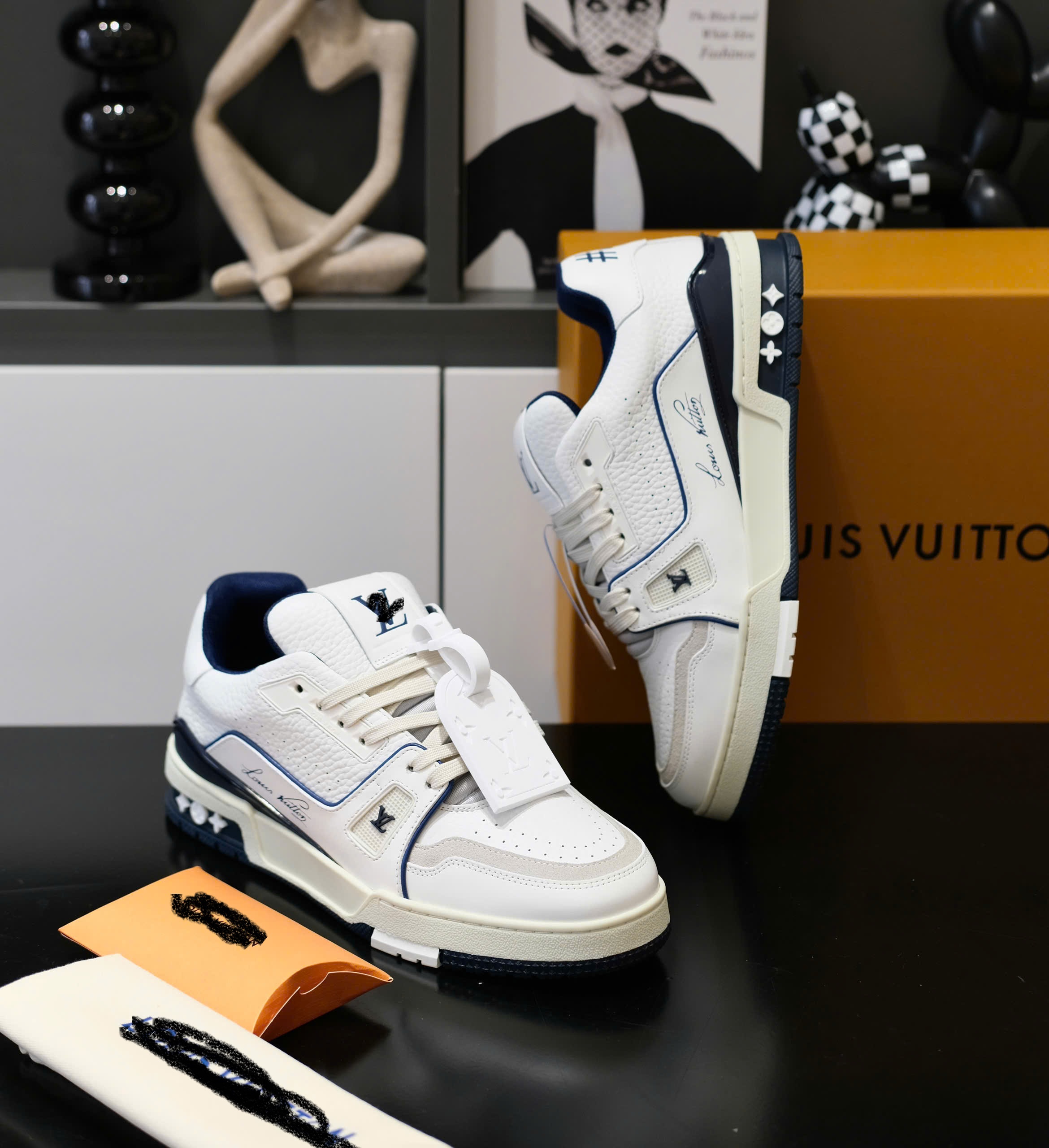 Giày sneaker Louis Vuitton LV 54 Trắng phối Xanh than trơn Like Auth Fullbox Phụ Kiện DDT