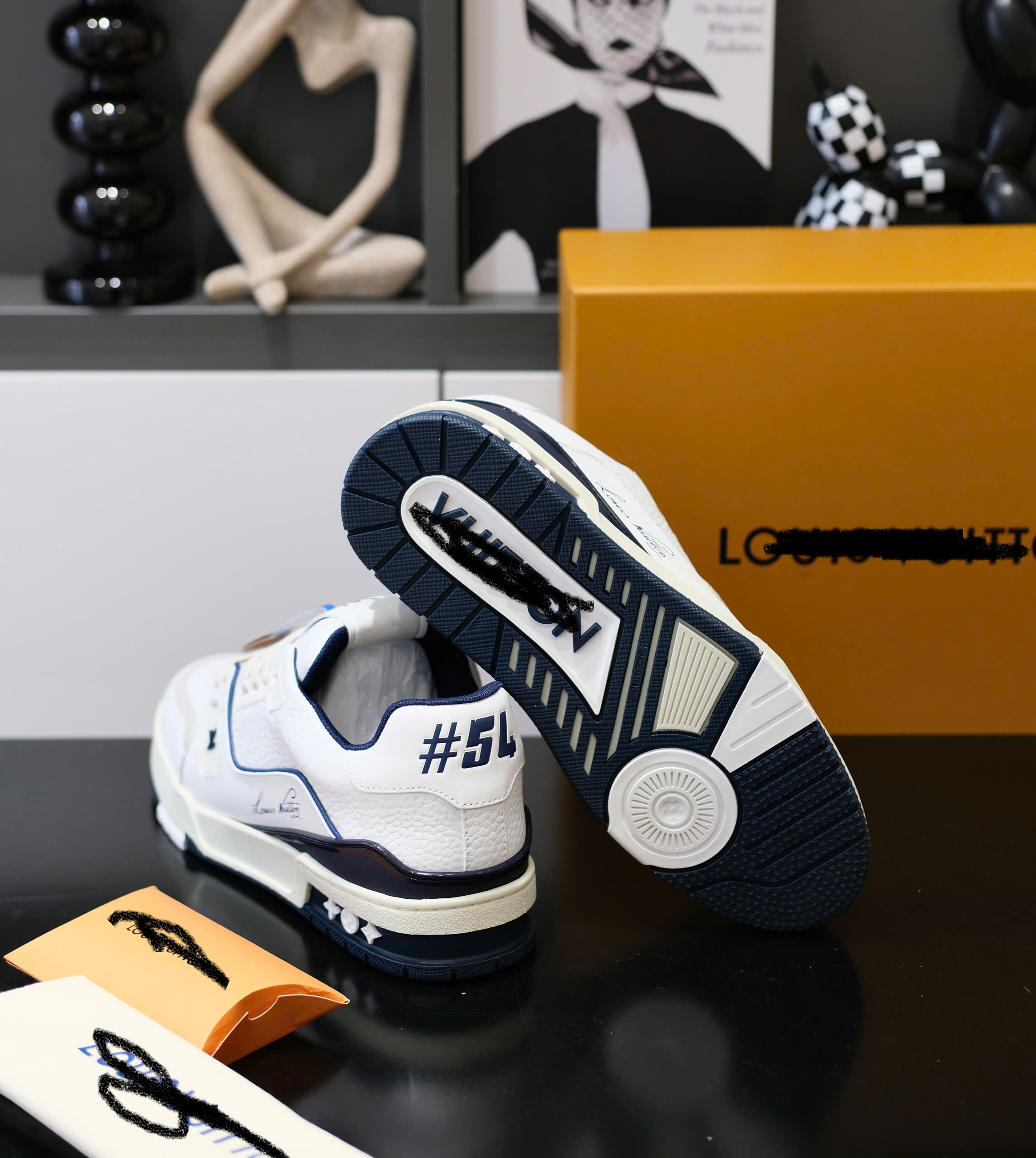 Giày sneaker Louis Vuitton LV 54 Trắng phối Xanh than trơn Like Auth Fullbox Phụ Kiện DDT
