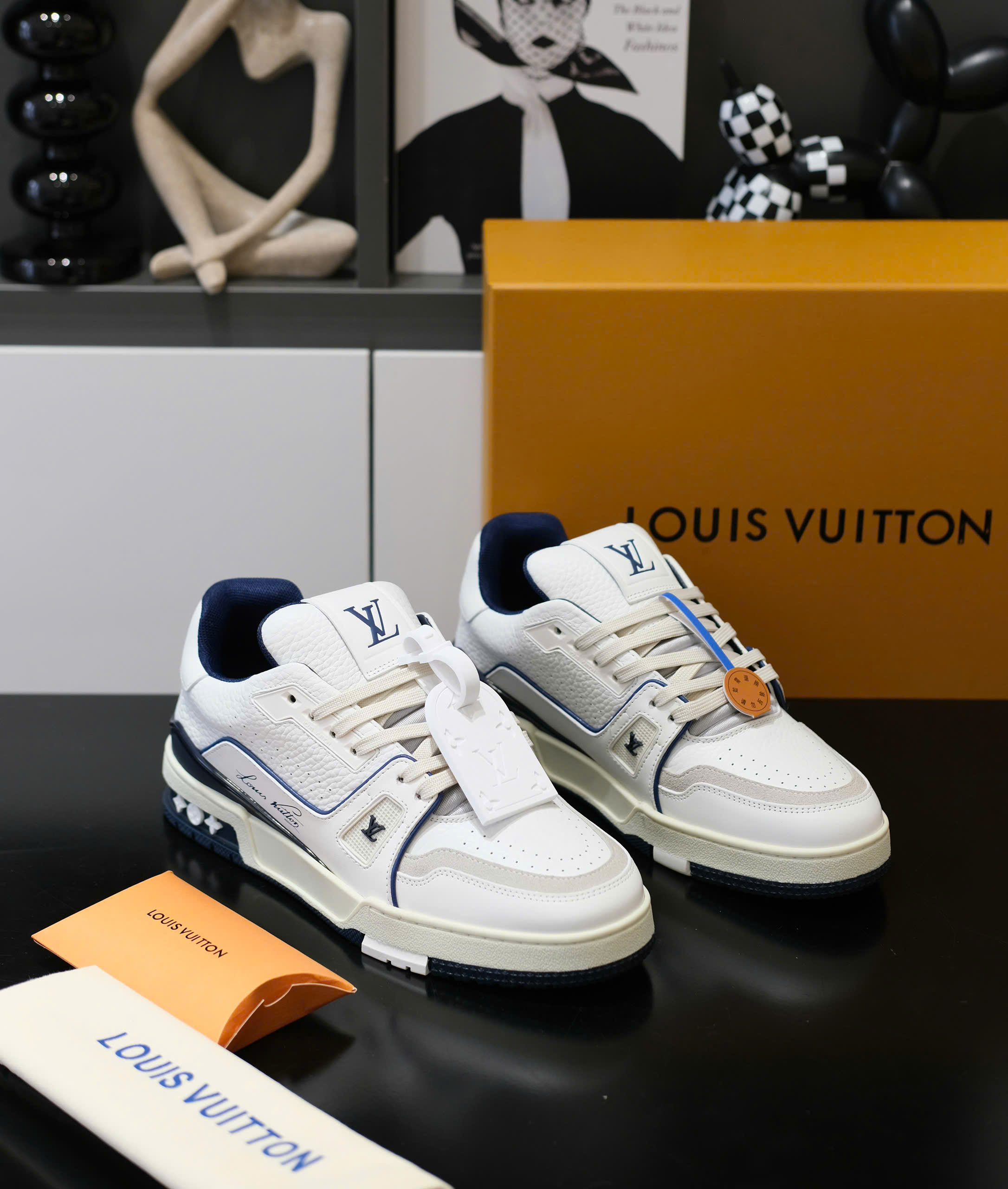 Giày sneaker Louis Vuitton LV 54 Trắng phối Xanh than trơn Like Auth Fullbox Phụ Kiện DDT