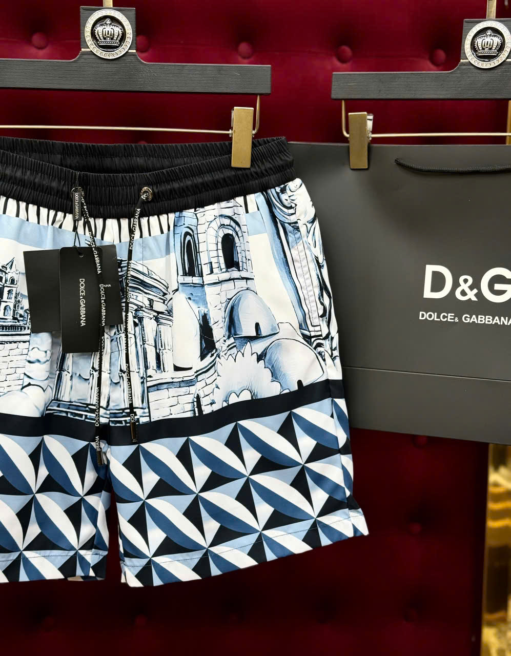 Quần short gió Dolce Gabbana DG họa tiết kẻ ô Trắng Xanh Like Auth 1-1 on web LK