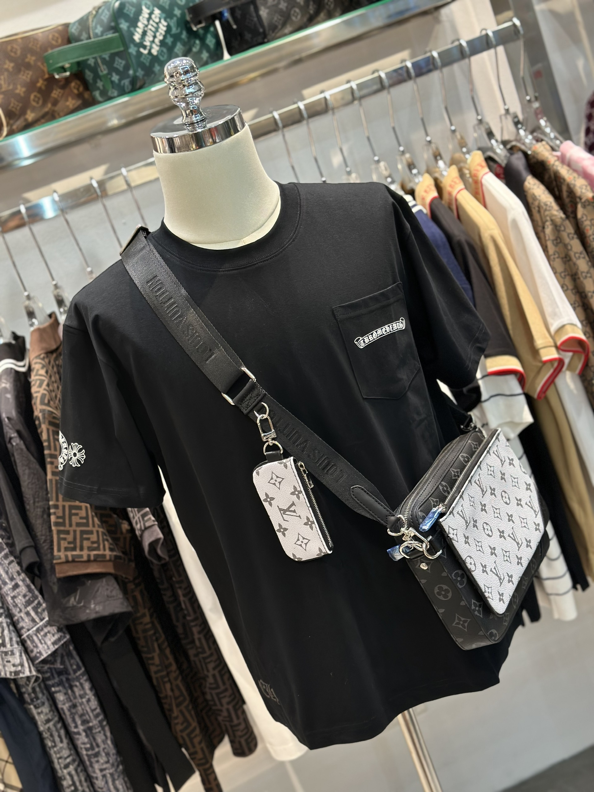 Áo phông T-shirt Chrome Heart CH Đen logo họa tiết chữ thập nhiều màu in nổi lưng ngực LA on web VTN