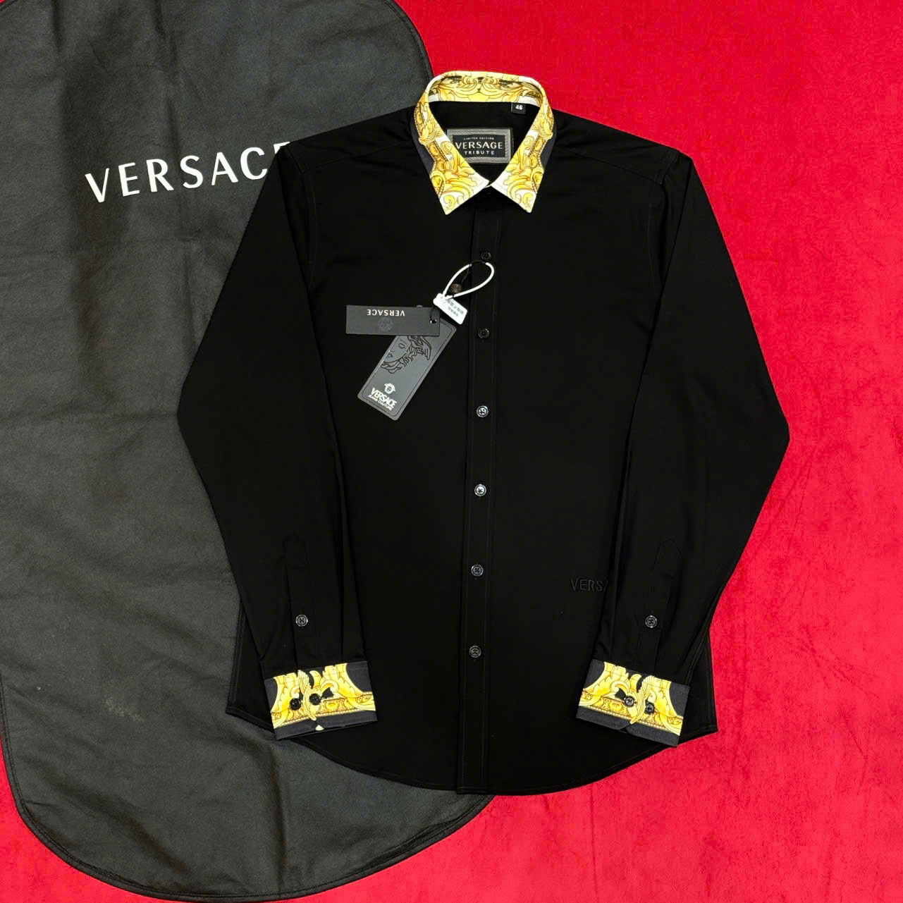 Áo sơ mi dài tay Versace VS họa tiết hoa văn Vàng cổ tay Like Auth on web LK