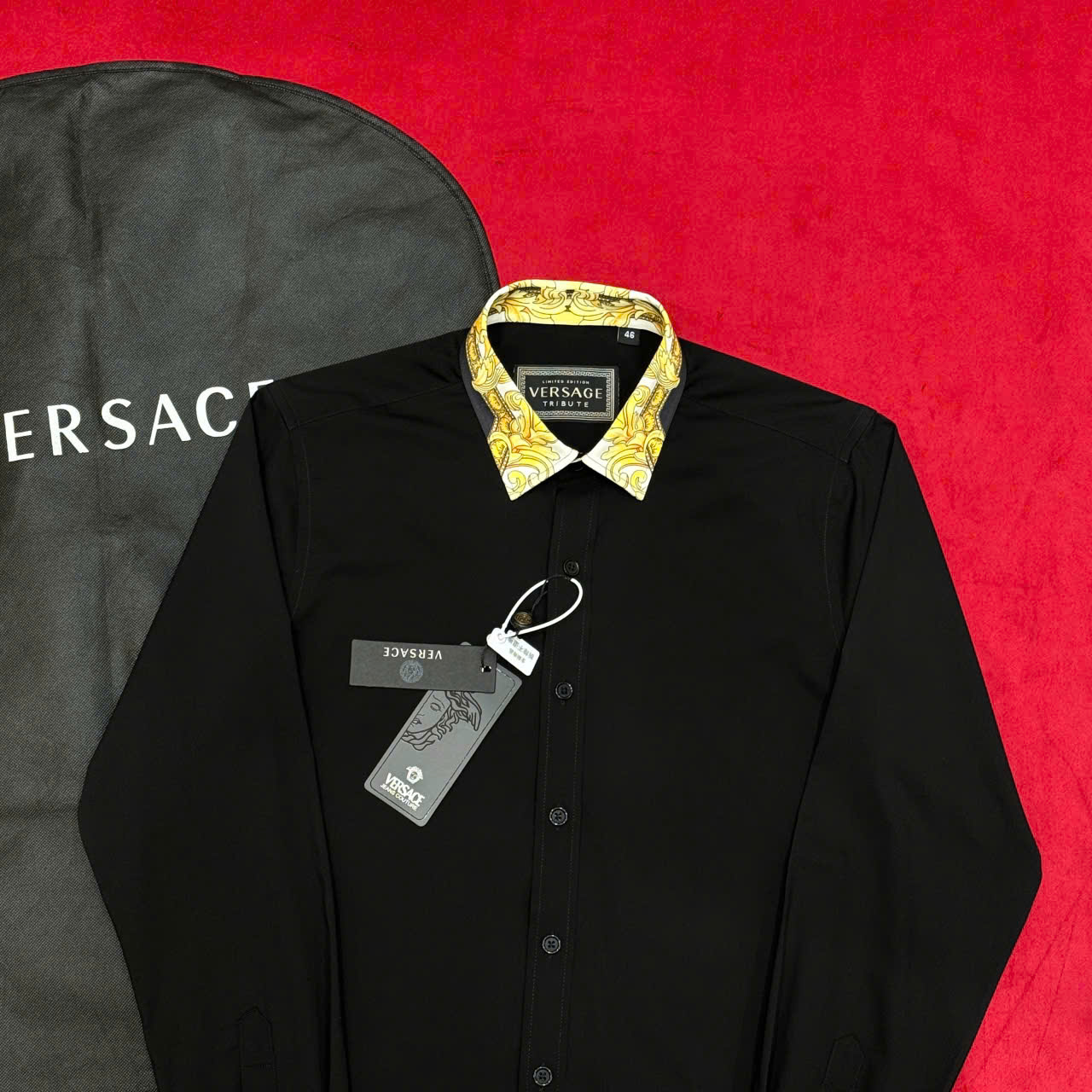 Áo sơ mi dài tay Versace VS họa tiết hoa văn Vàng cổ tay Like Auth on web LK