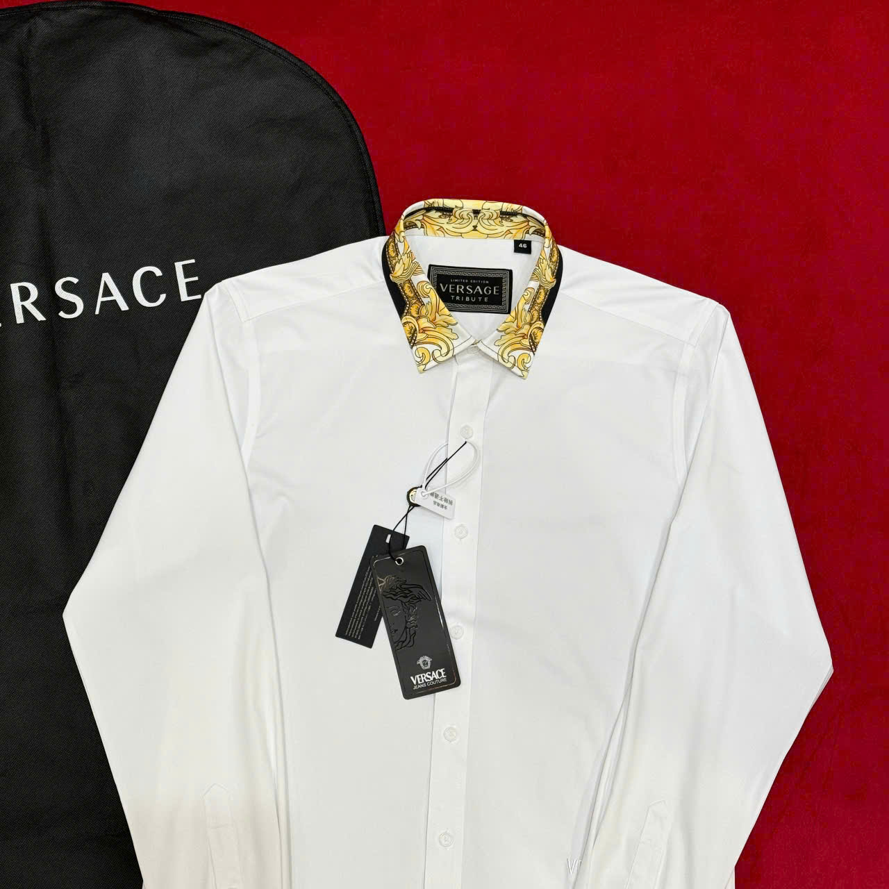 Áo sơ mi dài tay Versace VS họa tiết hoa văn Vàng cổ tay Like Auth on web LK