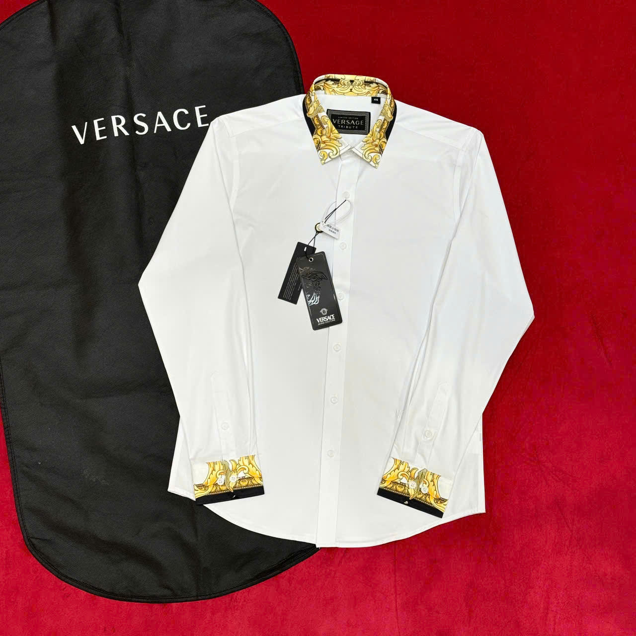 Áo sơ mi dài tay Versace VS họa tiết hoa văn Vàng cổ tay Like Auth on web LK