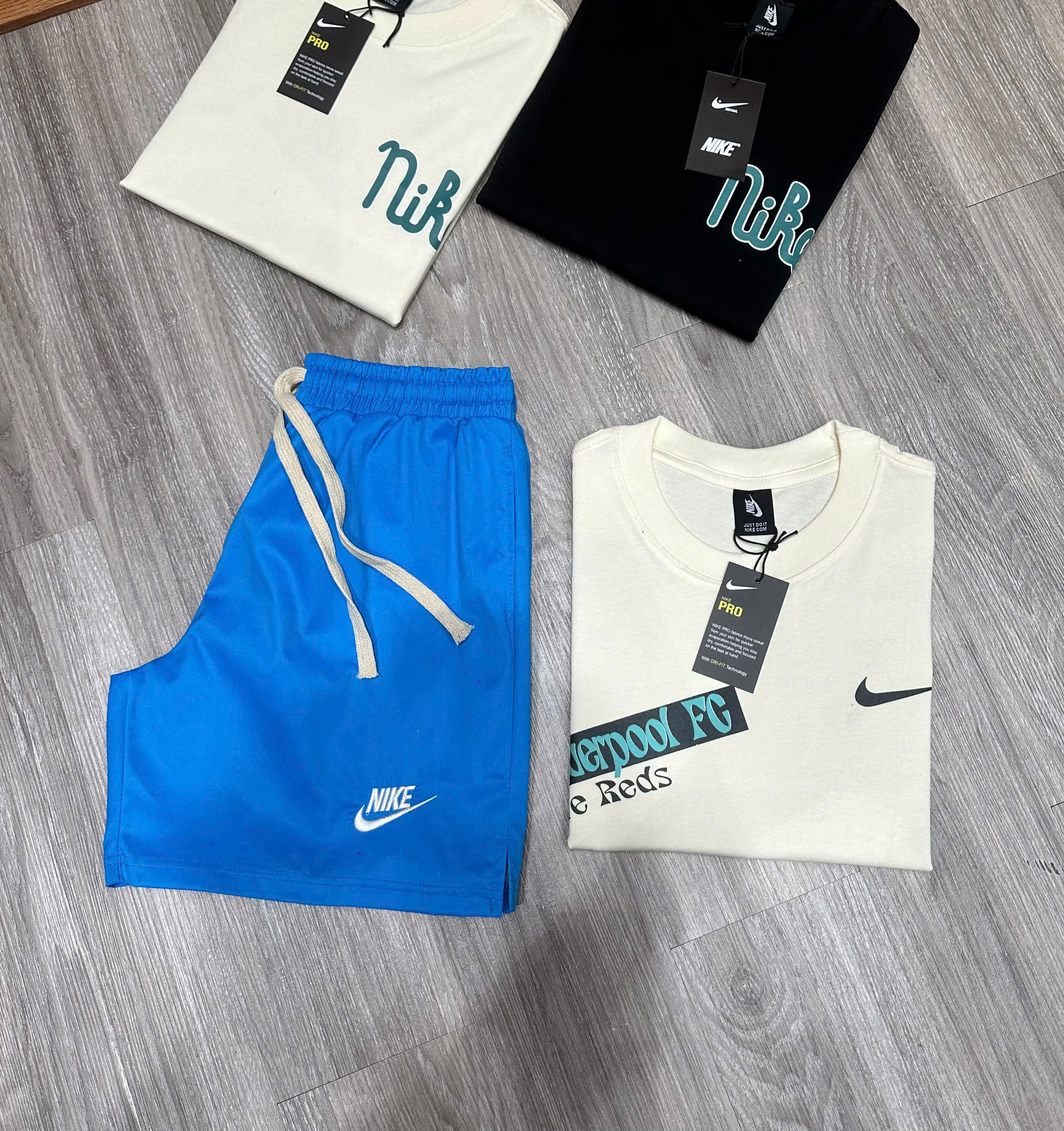 Bộ, Set hè Nike NK họa tiết chữ Xanh dương phối Đen Like Auth on web NV