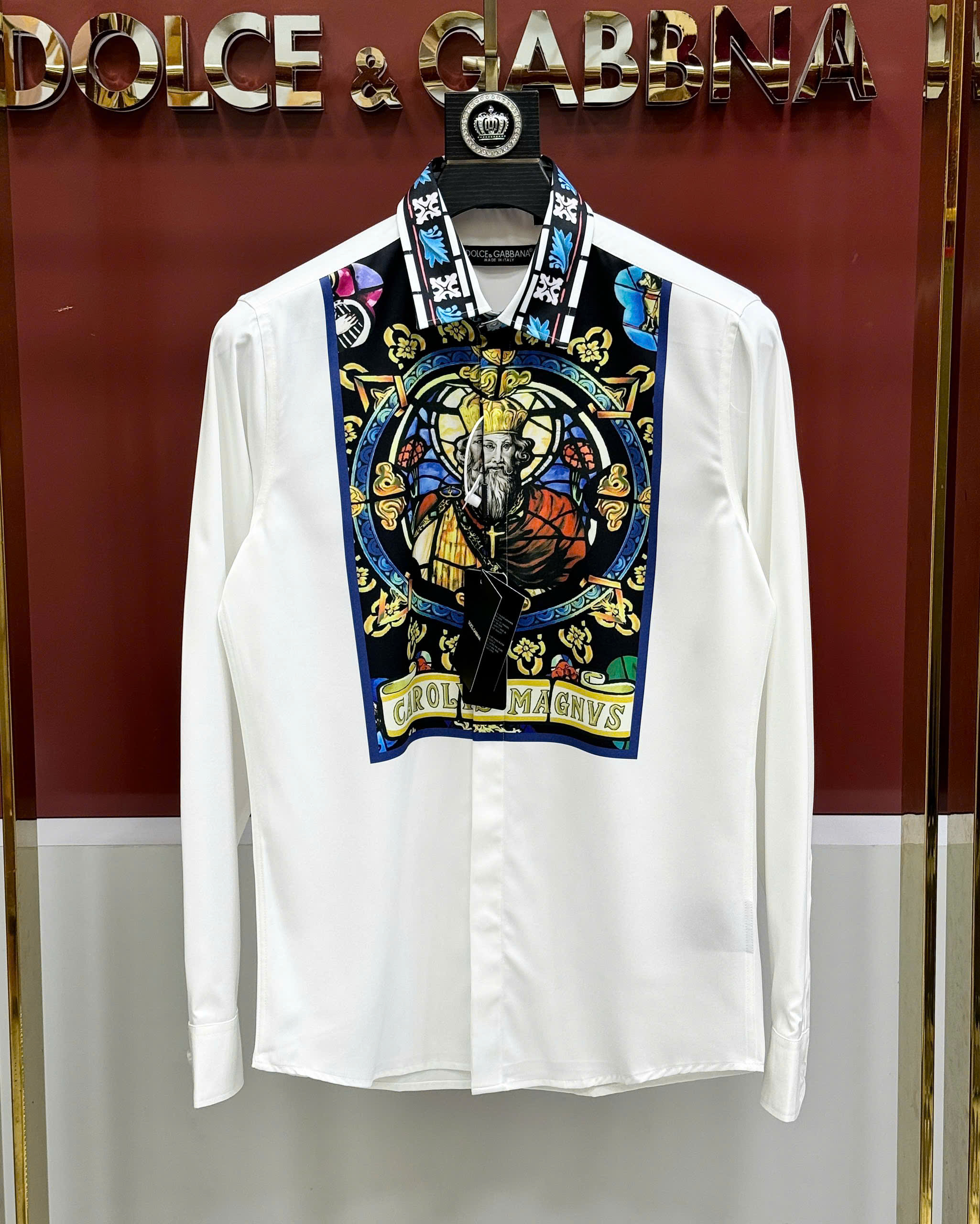 Áo sơ mi dài tay Dolce Gabbana DG Trắng họa tiết vuông ngực Like Auth on web CD