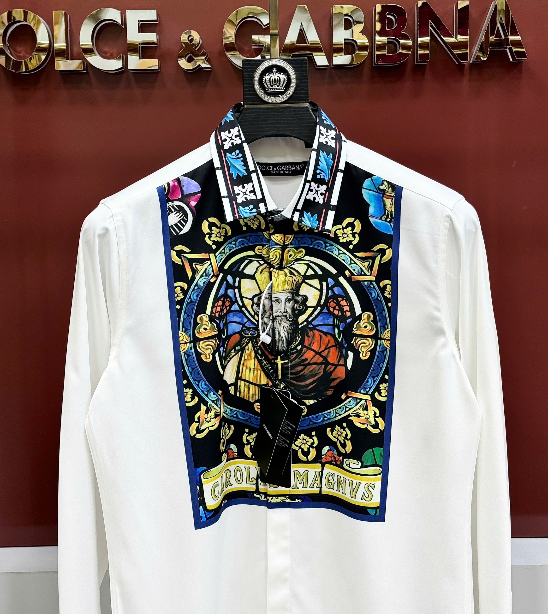 Áo sơ mi dài tay Dolce Gabbana DG Trắng họa tiết vuông ngực Like Auth on web CD