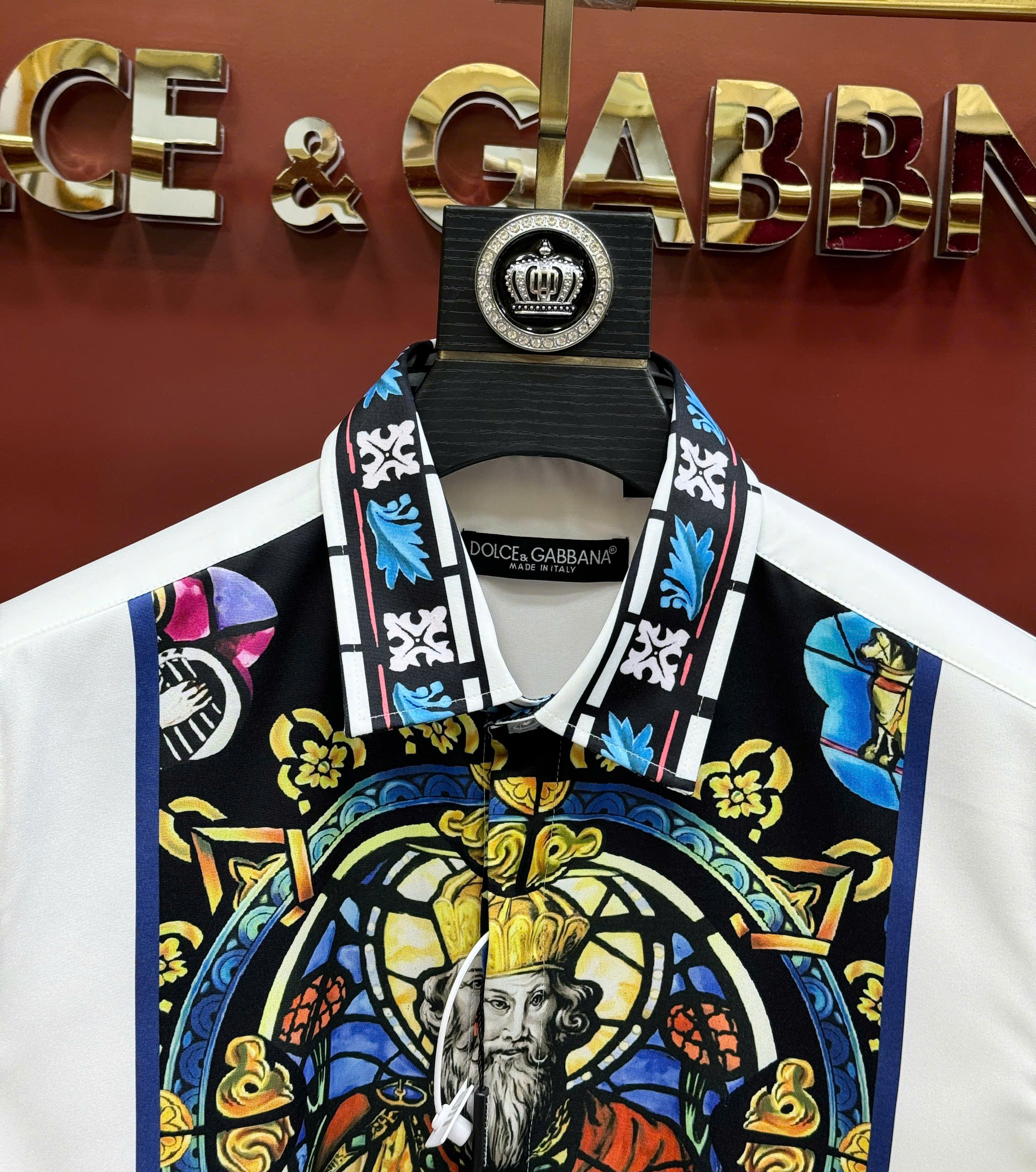 Áo sơ mi dài tay Dolce Gabbana DG Trắng họa tiết vuông ngực Like Auth on web CD