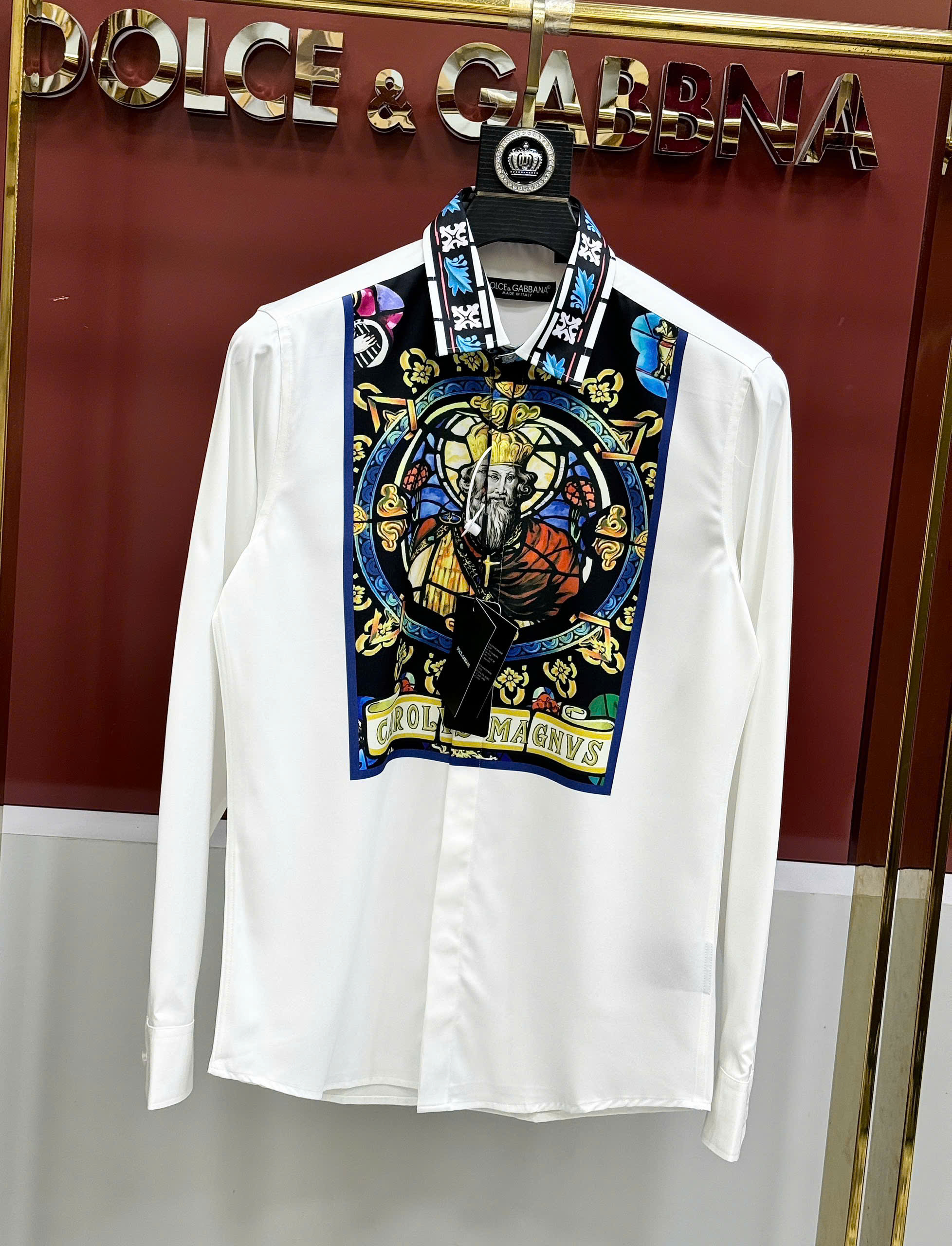 Áo sơ mi dài tay Dolce Gabbana DG Trắng họa tiết vuông ngực Like Auth on web CD