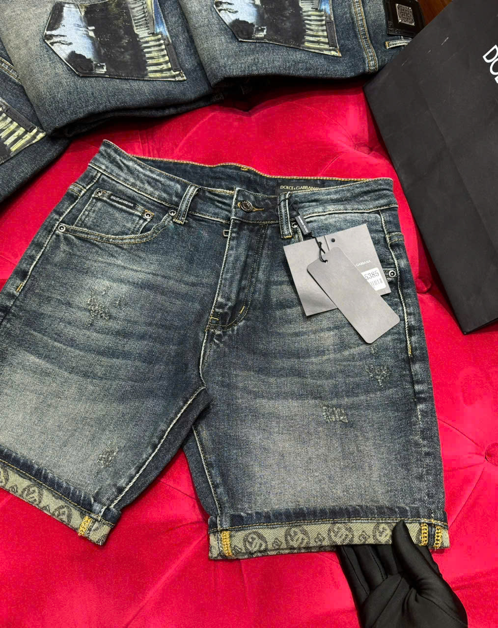 Quần short gió Dolce Gabbana DG Xanh họa tiết hồ 3D túi sau Like Auth 1-1 on web CD