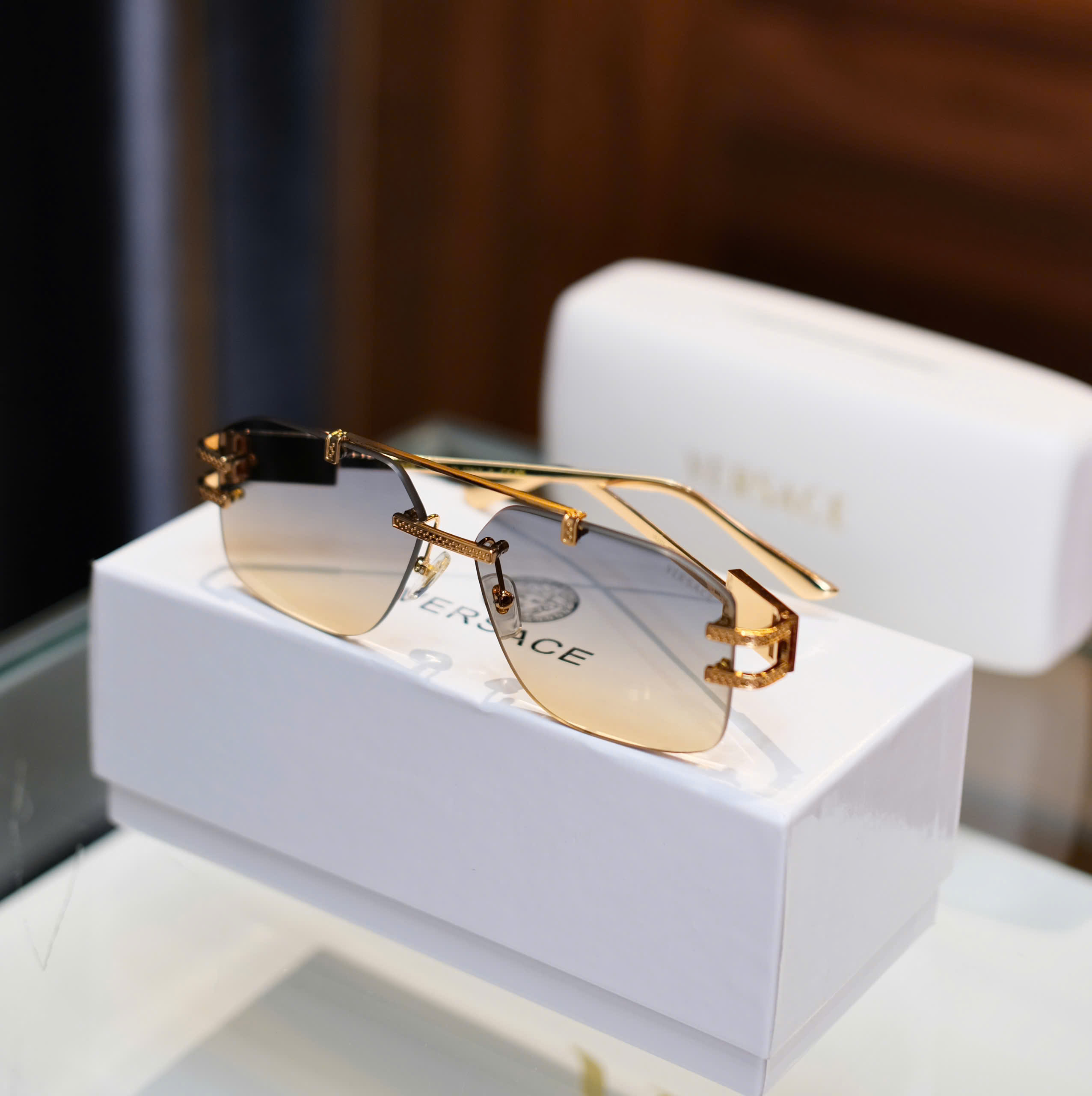 Kính mắt thời trang Versace VS loang màu không viền gọng kim loại Like Auth on web fullbox DDT