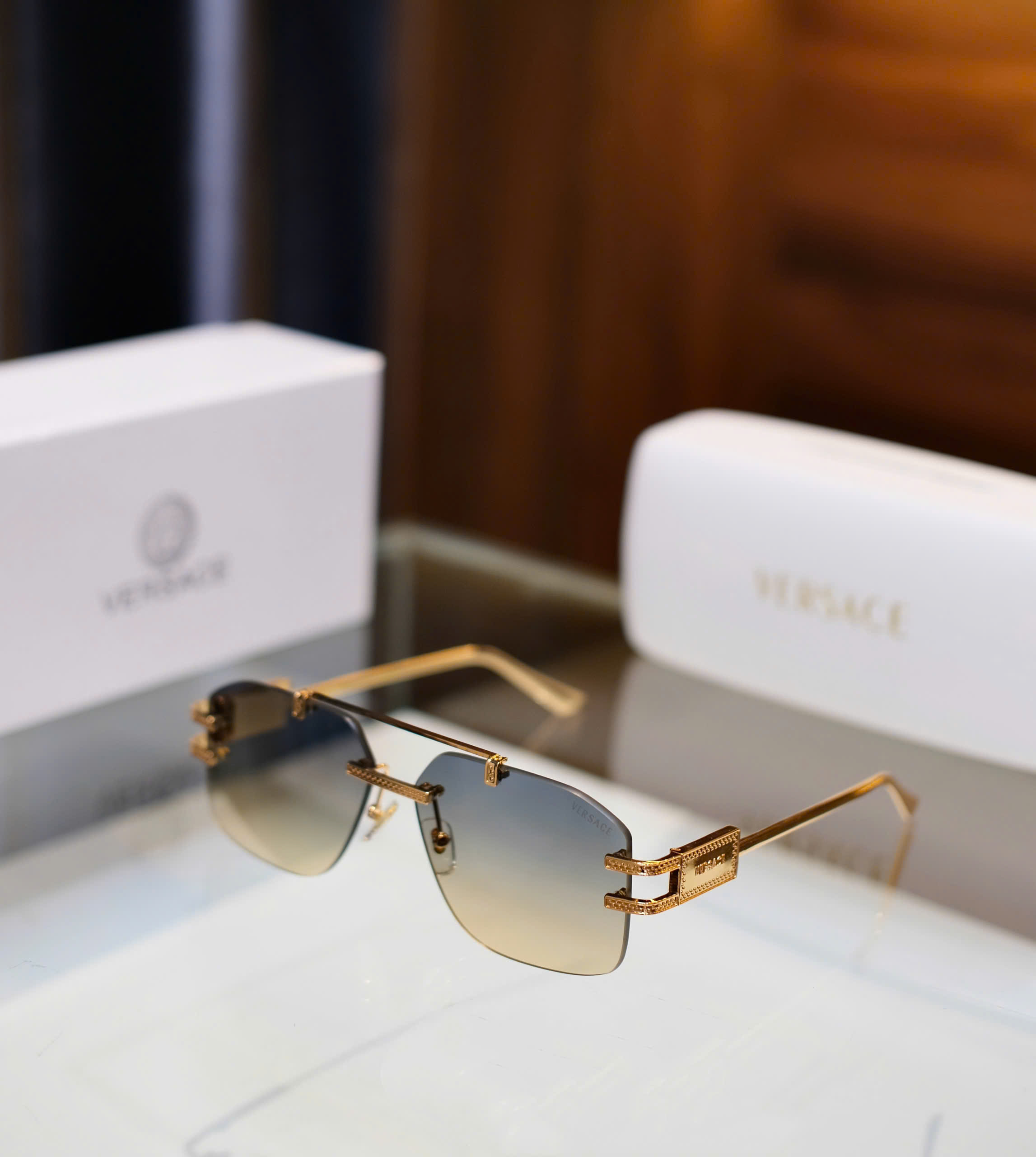 Kính mắt thời trang Versace VS loang màu không viền gọng kim loại Like Auth on web fullbox DDT
