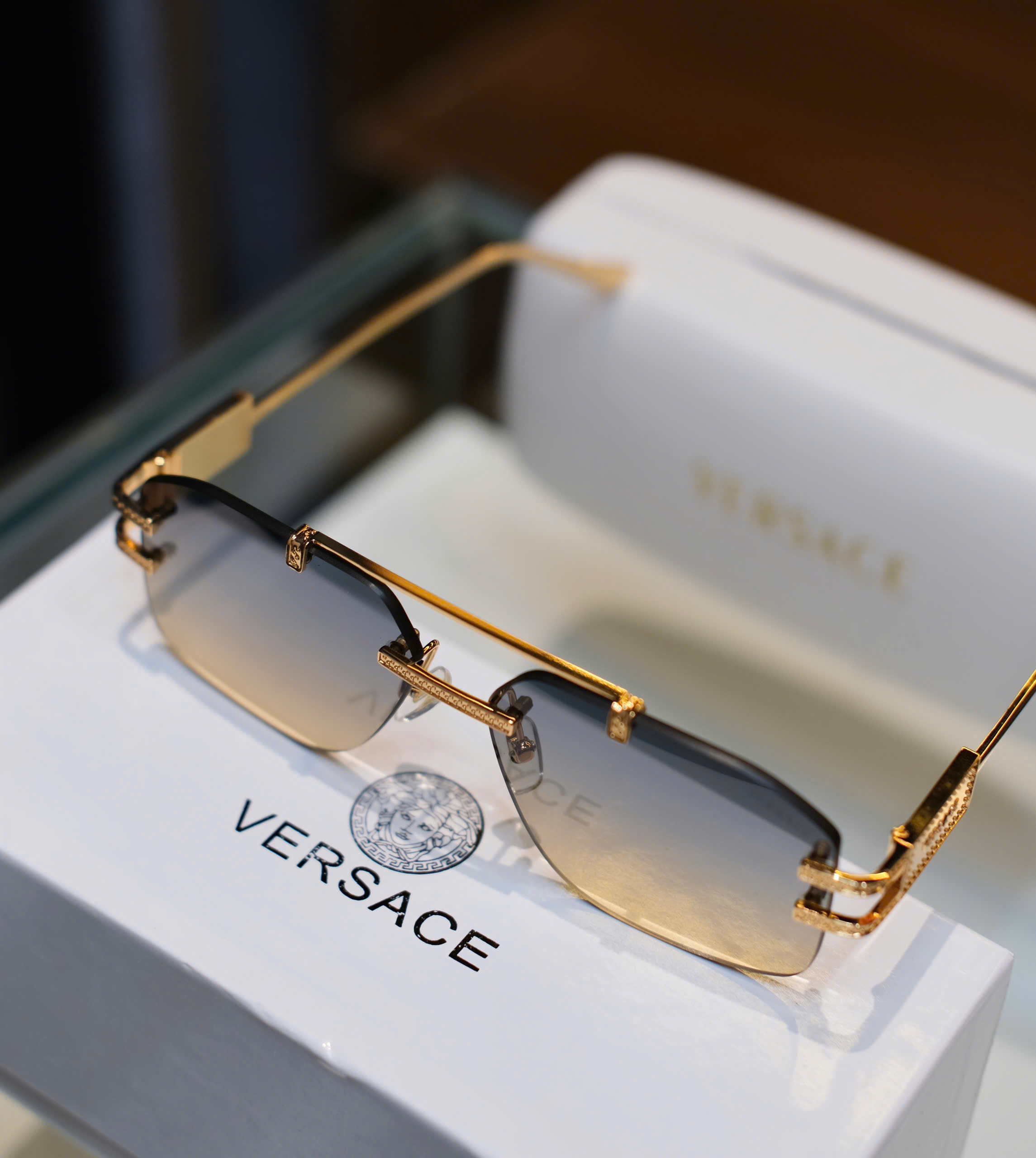 Kính mắt thời trang Versace VS loang màu không viền gọng kim loại Like Auth on web fullbox DDT