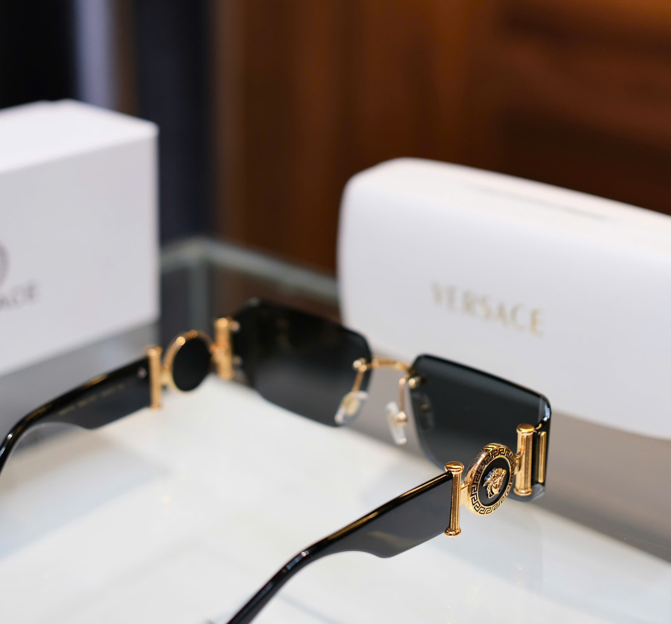 Kính mắt thời trang Versace VS Đen không viền logo tròn gọng Like Auth on web fullbox DDT