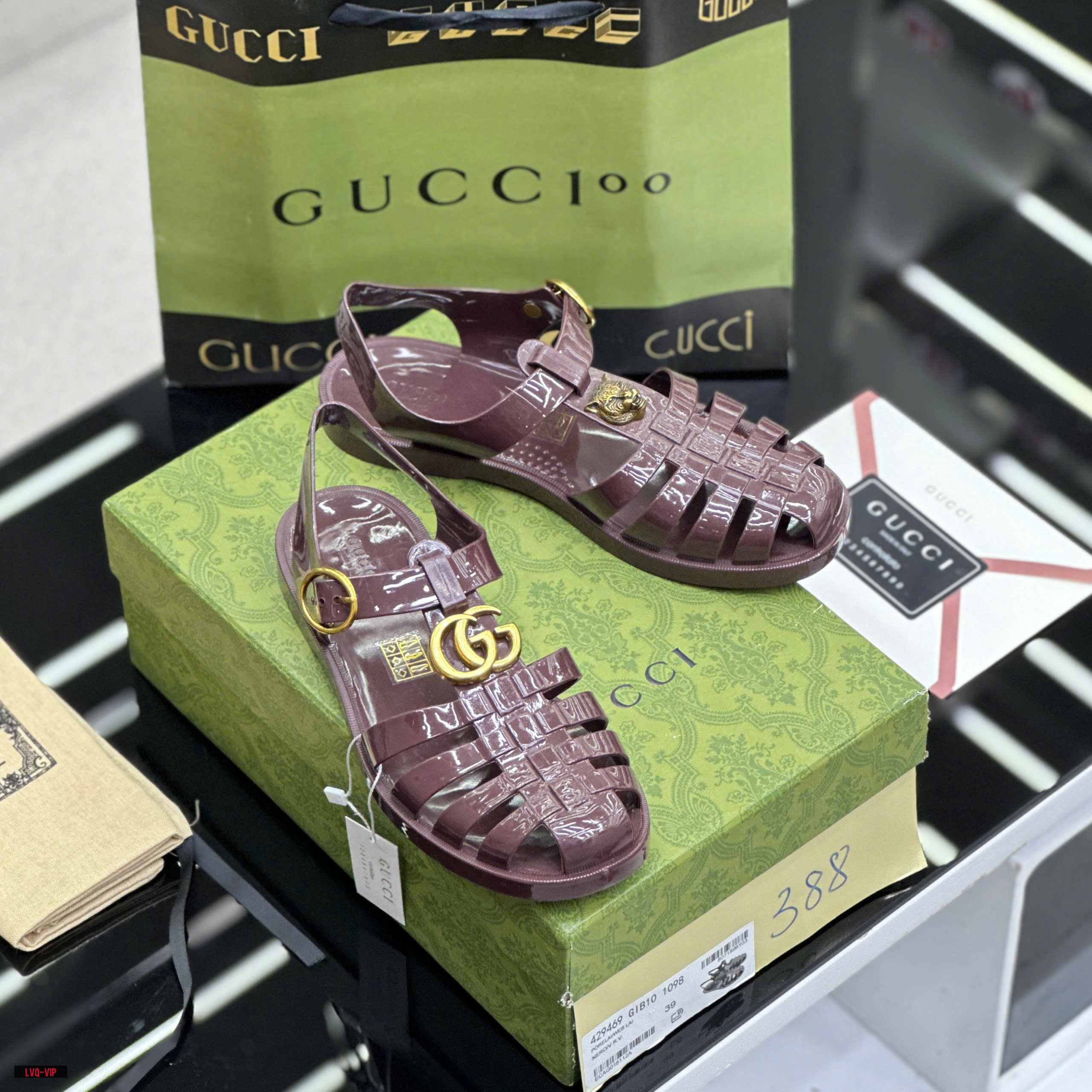 Dép rọ sandal Gucci GC Đỏ bóng logo chữ Hổ Vàng Like Auth on web fullbox bill thẻ LVQ