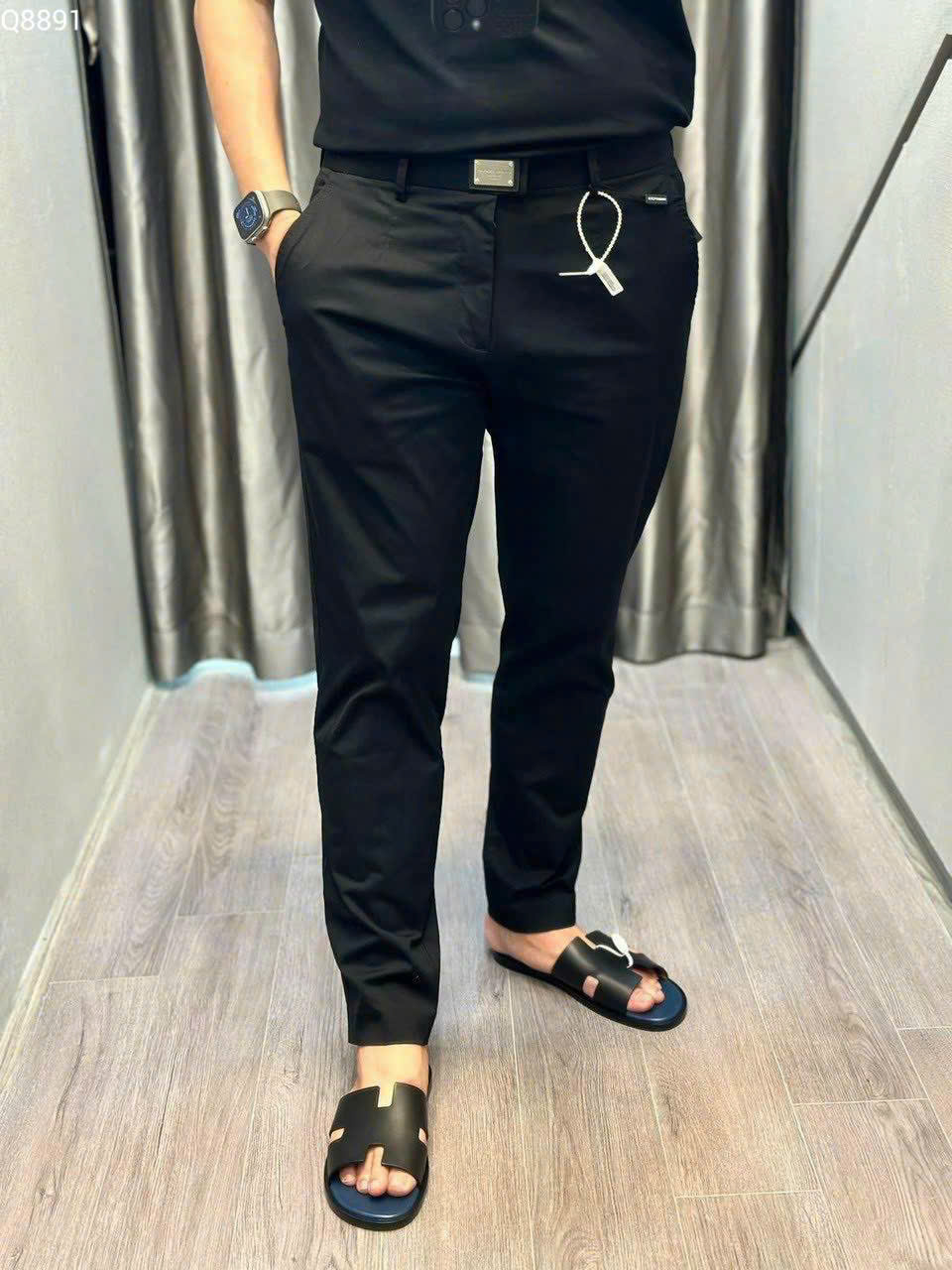 Quần dài kaki Dolce Gabbana DG Đen trơn logo tag vuông cạp Like Auth 1-1 on web MK
