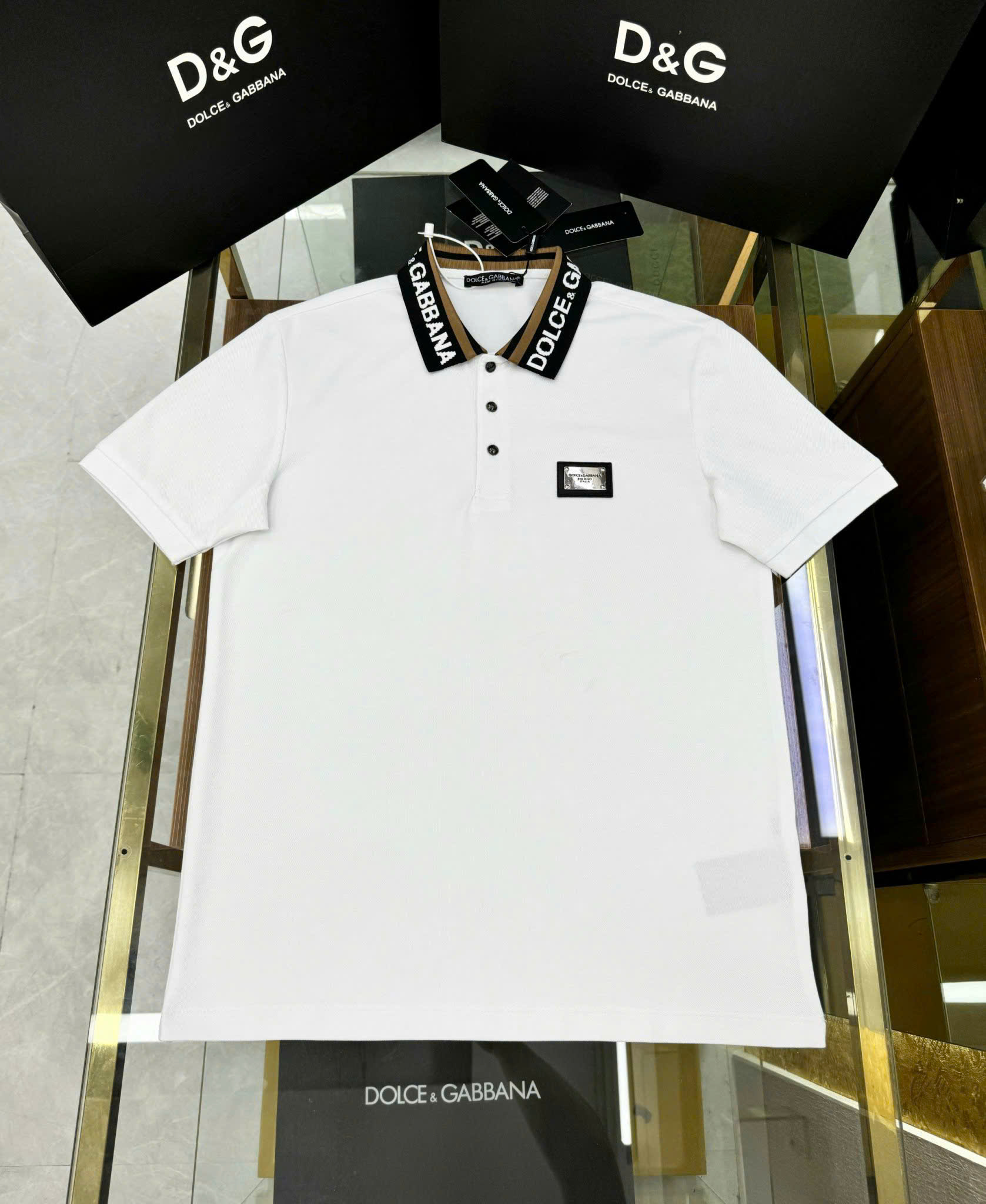 Áo polo Dolce Gabbana DG logo chữ phối màu cổ Like Auth 1-1 on web MK