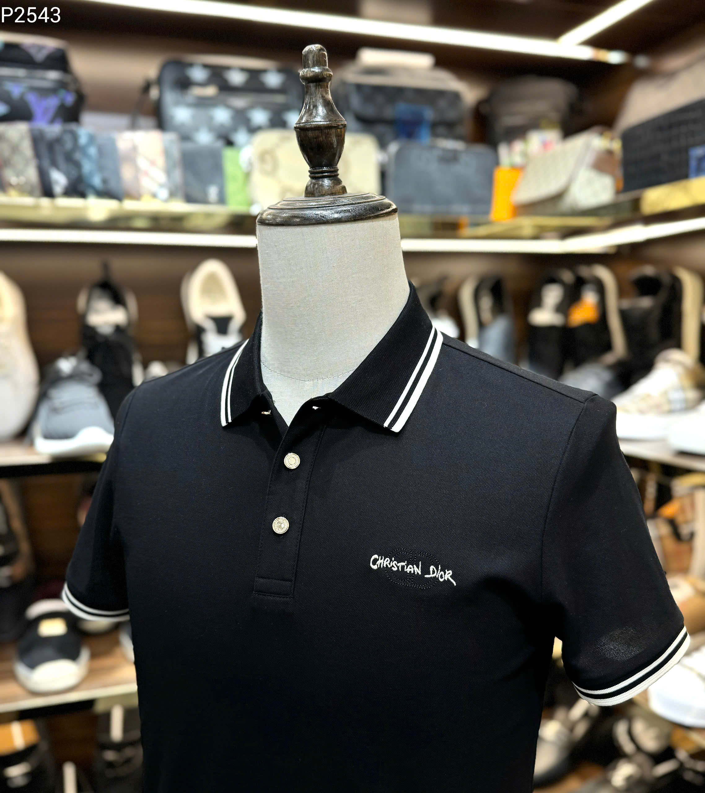 Áo polo Dior CD logo thêu ngực kẻ sọc viền cổ tay Like Auth 1-1 on web MK