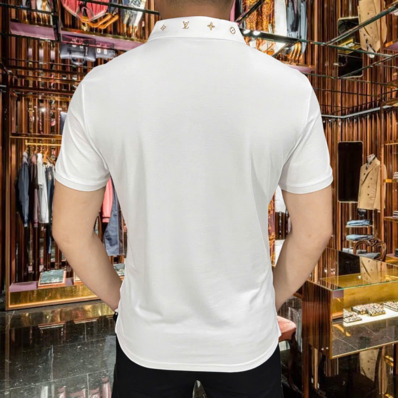 Áo polo Louis Vuitton LV logo hoa vân thêu cổ ngực Like Auth 1-1 on web MK