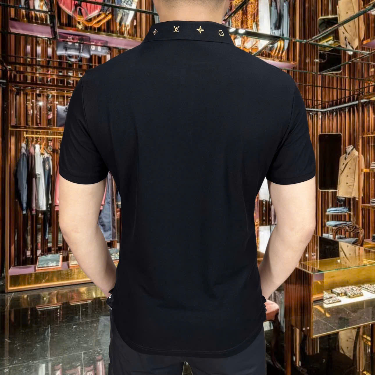 Áo polo Louis Vuitton LV logo hoa vân thêu cổ ngực Like Auth 1-1 on web MK