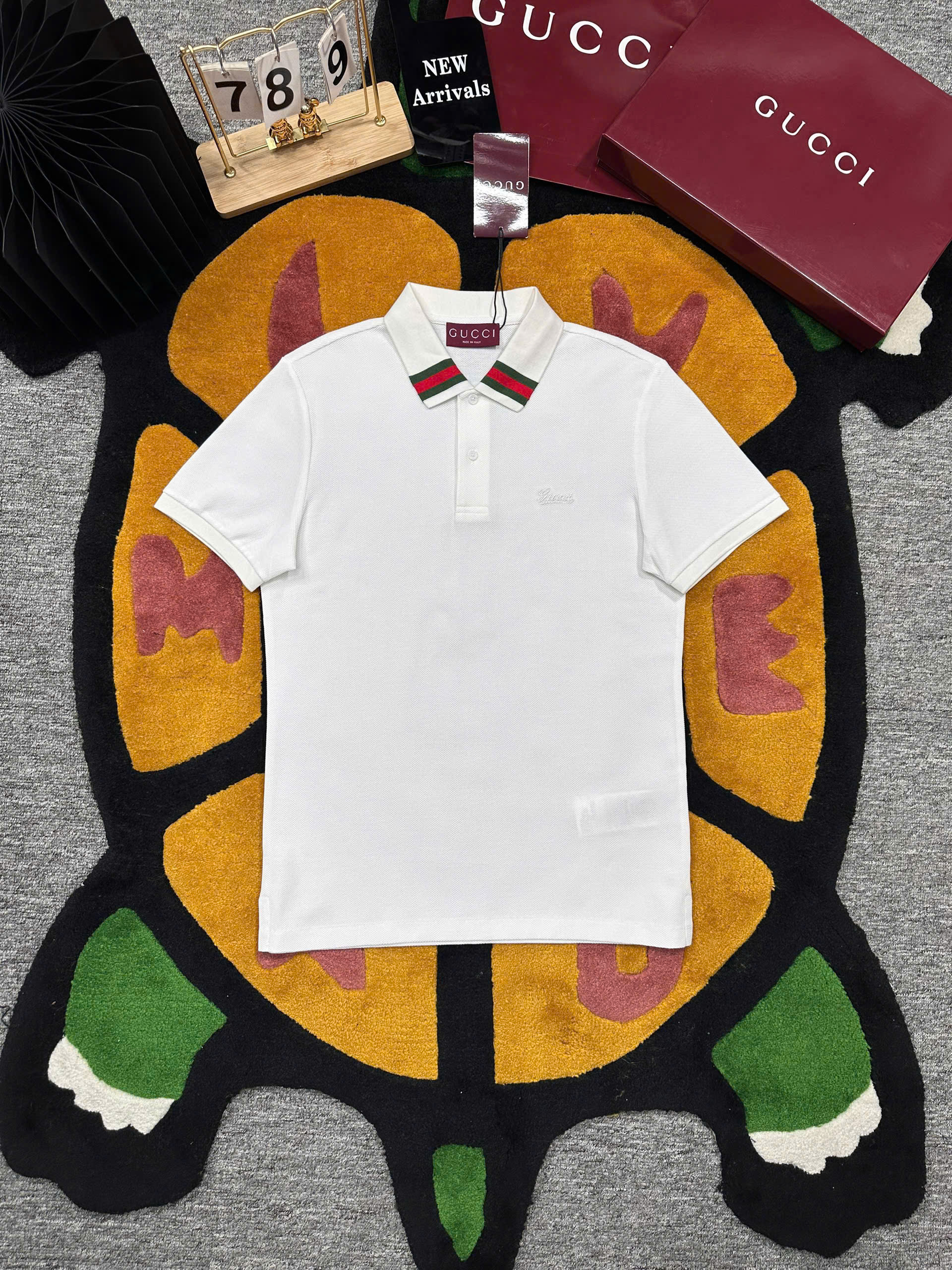 Áo polo Gucci GC trơn phối kẻ sọc Xanh Đỏ cổ Like Auth 1-1 on web MK