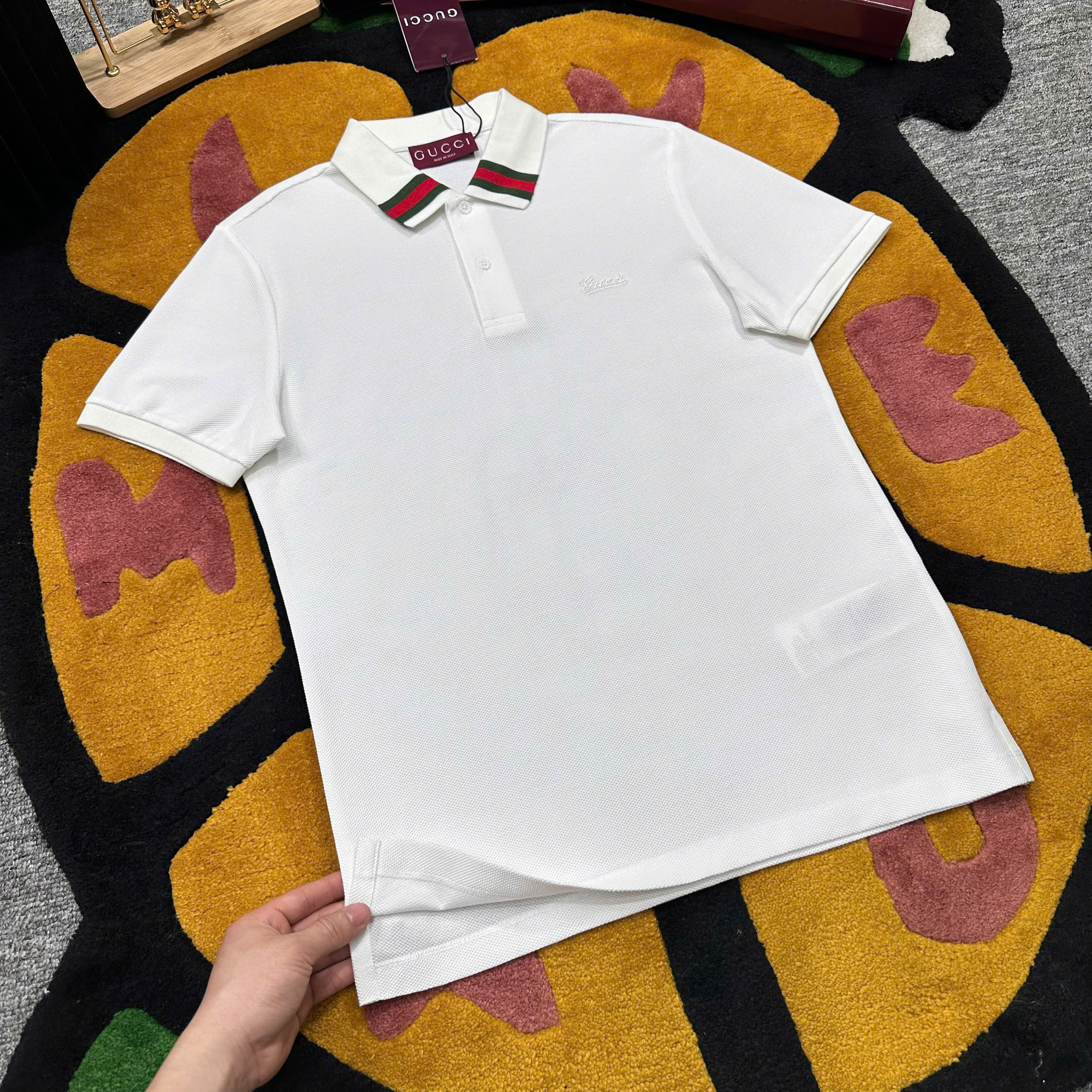 Áo polo Gucci GC trơn phối kẻ sọc Xanh Đỏ cổ Like Auth 1-1 on web MK