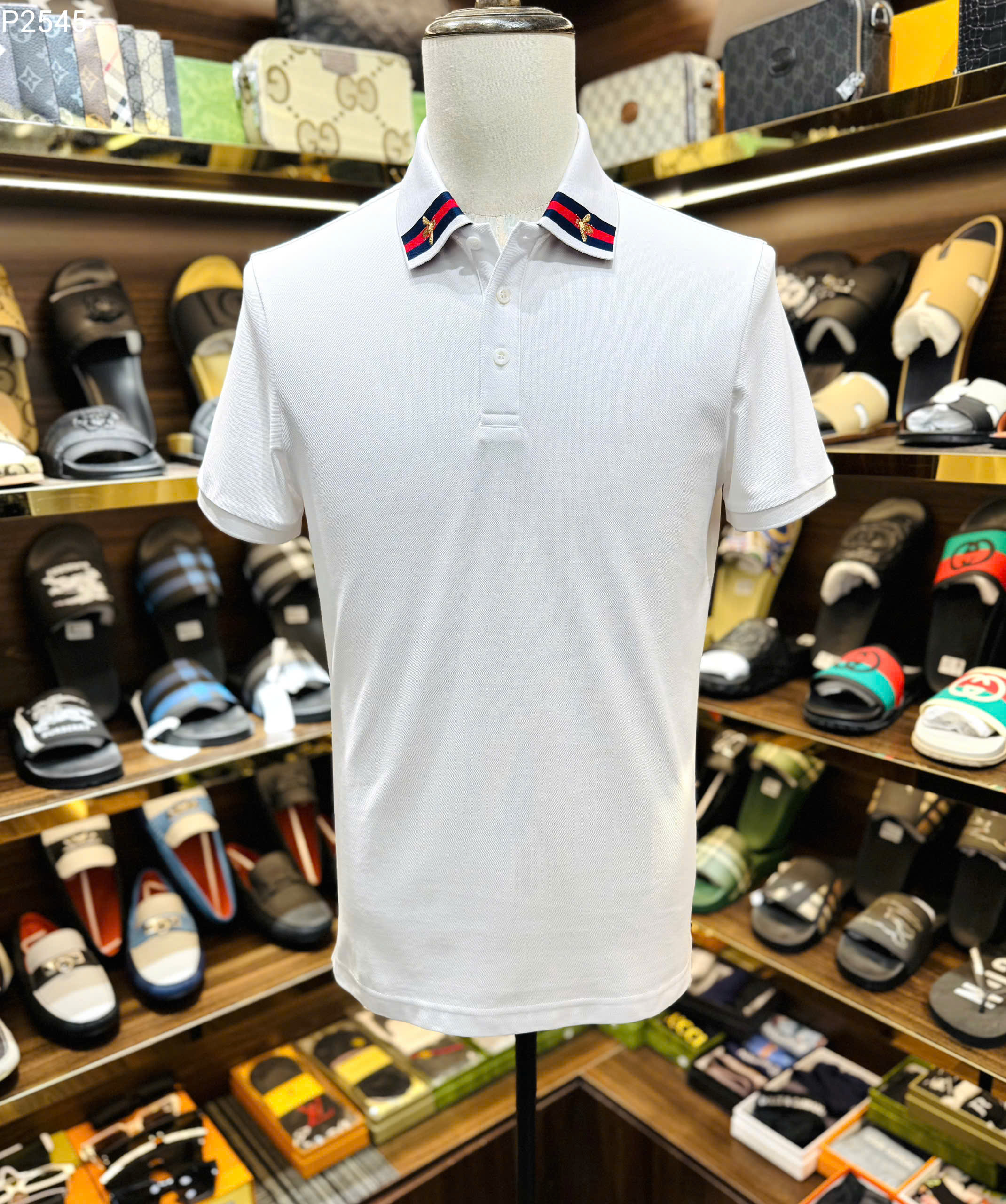 Áo polo Gucci GC Ong kẻ sọc Xanh Đỏ cổ Like Auth 1-1 on web MK