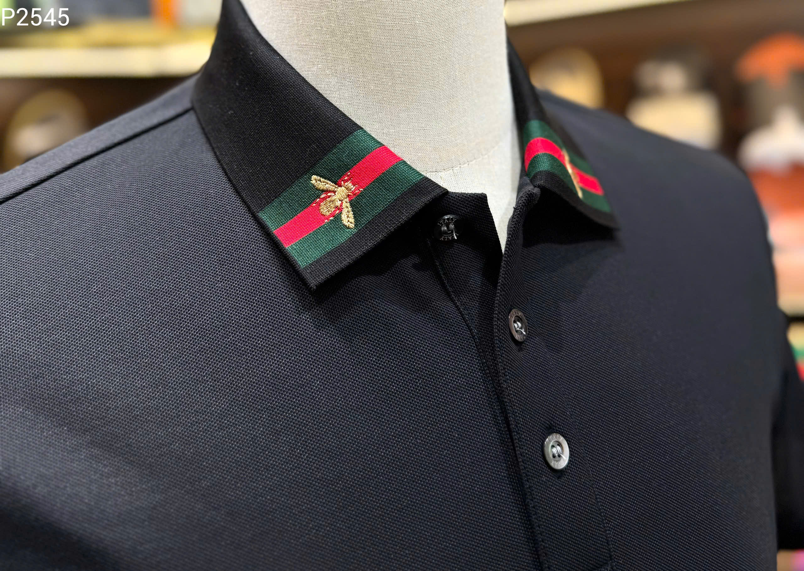 Áo polo Gucci GC Ong kẻ sọc Xanh Đỏ cổ Like Auth 1-1 on web MK