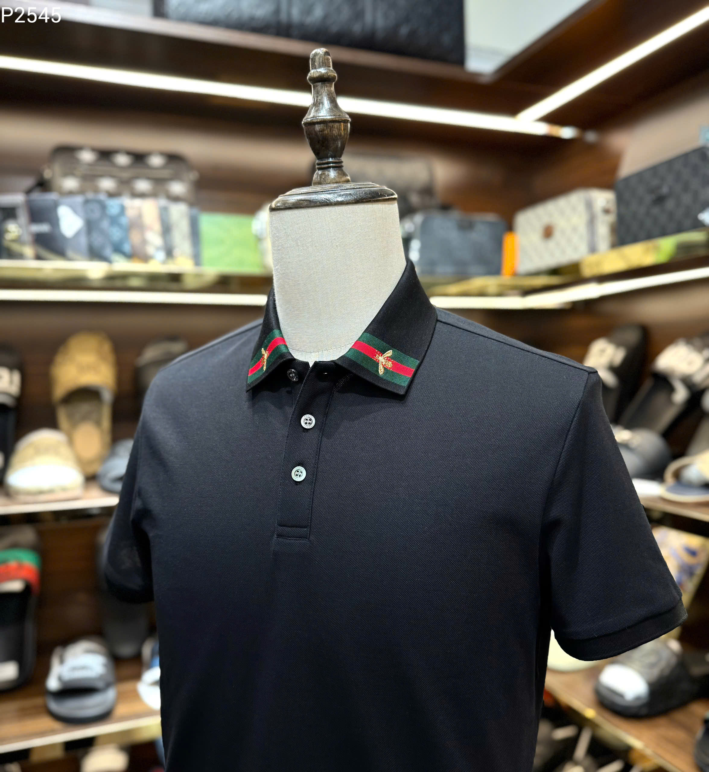 Áo polo Gucci GC Ong kẻ sọc Xanh Đỏ cổ Like Auth 1-1 on web MK
