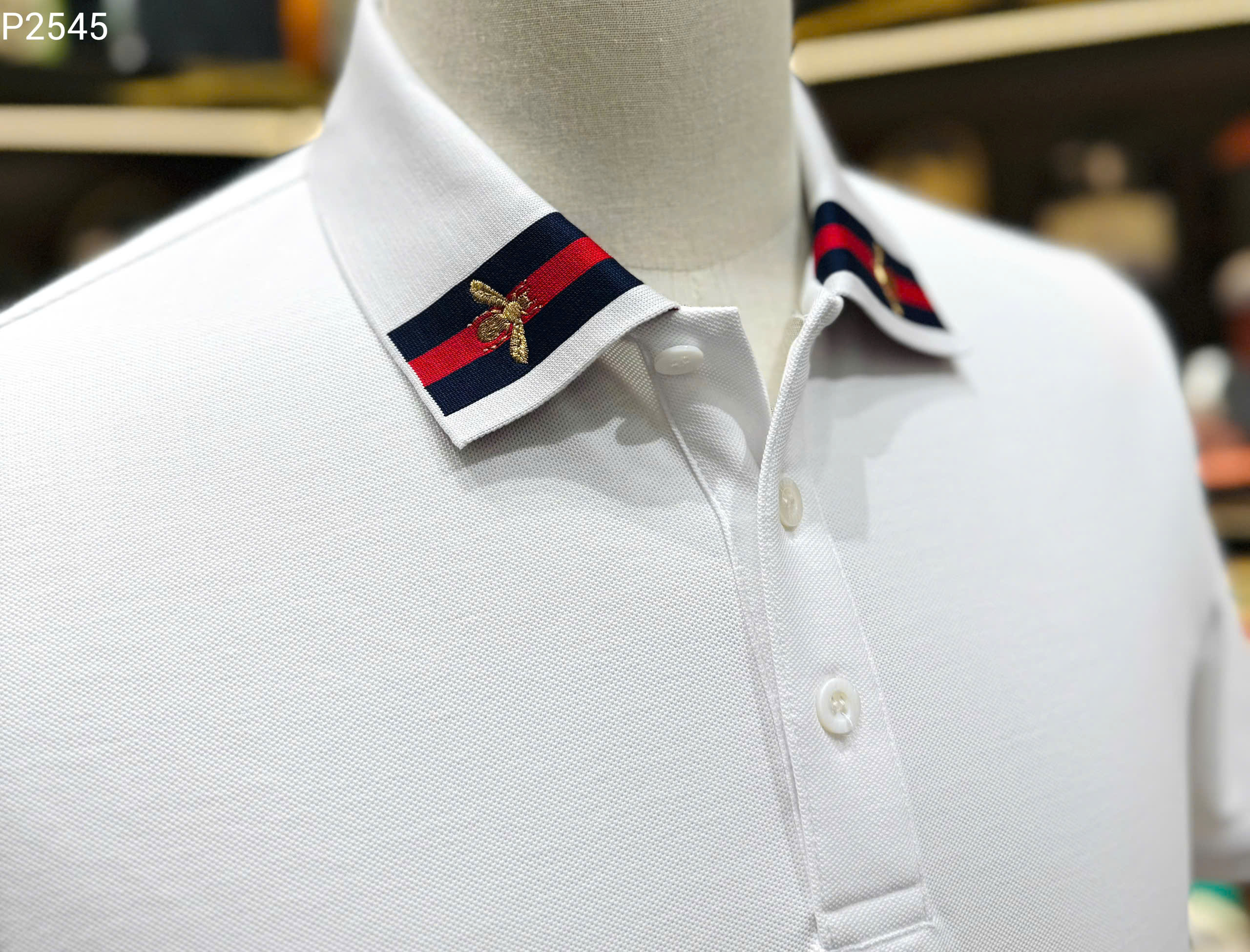 Áo polo Gucci GC Ong kẻ sọc Xanh Đỏ cổ Like Auth 1-1 on web MK