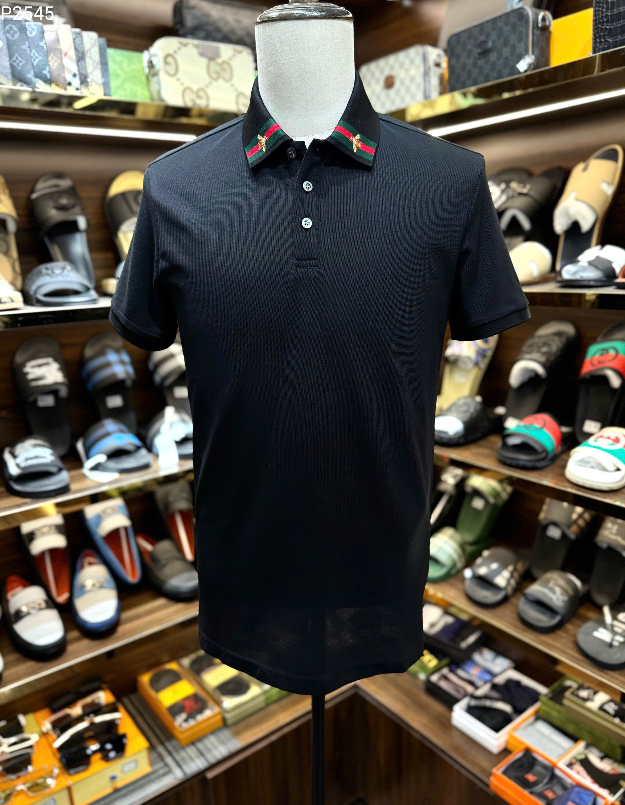 Áo polo Gucci GC Ong kẻ sọc Xanh Đỏ cổ Like Auth 1-1 on web MK