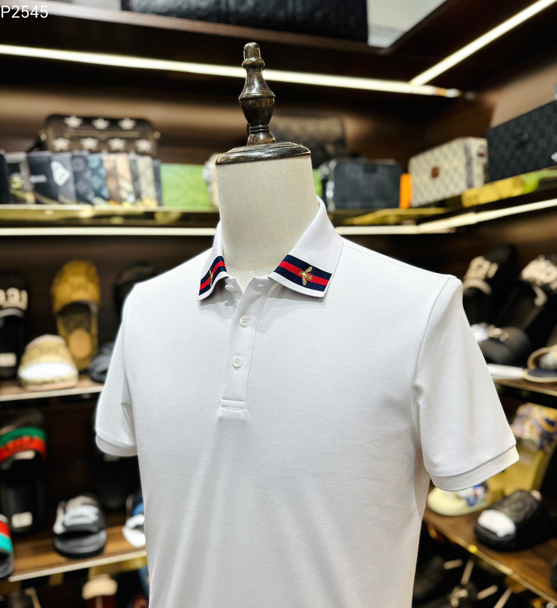 Áo polo Gucci GC Ong kẻ sọc Xanh Đỏ cổ Like Auth 1-1 on web MK