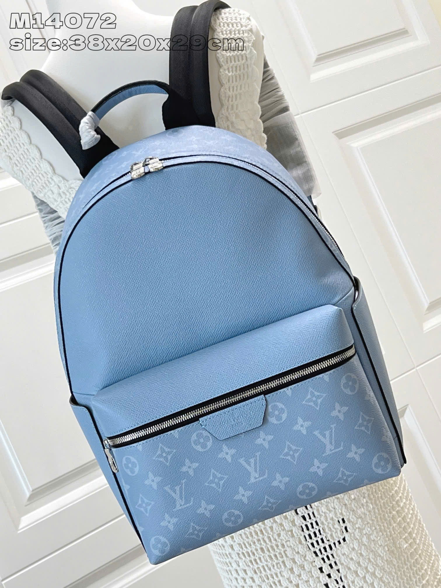 Balo thời trang Louis Vuitton LV Xanh dương nhạt trơn phối hoa vân size 38x20x29cm Like Auth on web fullbox bill thẻ PLD