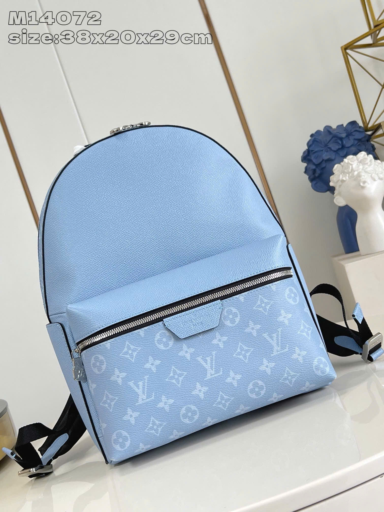 Balo thời trang Louis Vuitton LV Xanh dương nhạt trơn phối hoa vân size 38x20x29cm Like Auth on web fullbox bill thẻ PLD