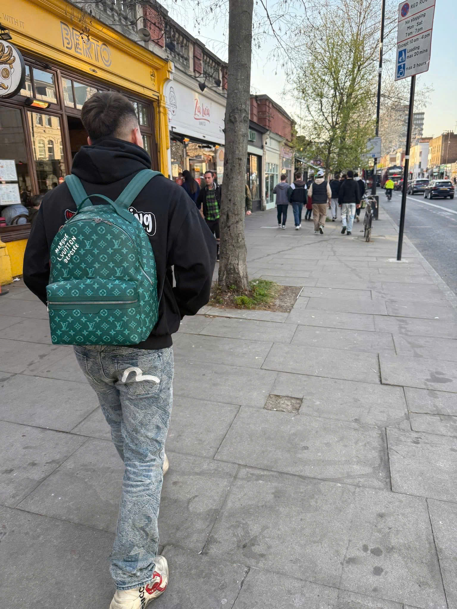 Balo thời trang Louis Vuitton LV Xanh rêu họa tiết hoa vân logo full size 40cm Like Auth on web fullbox bill thẻ PLD