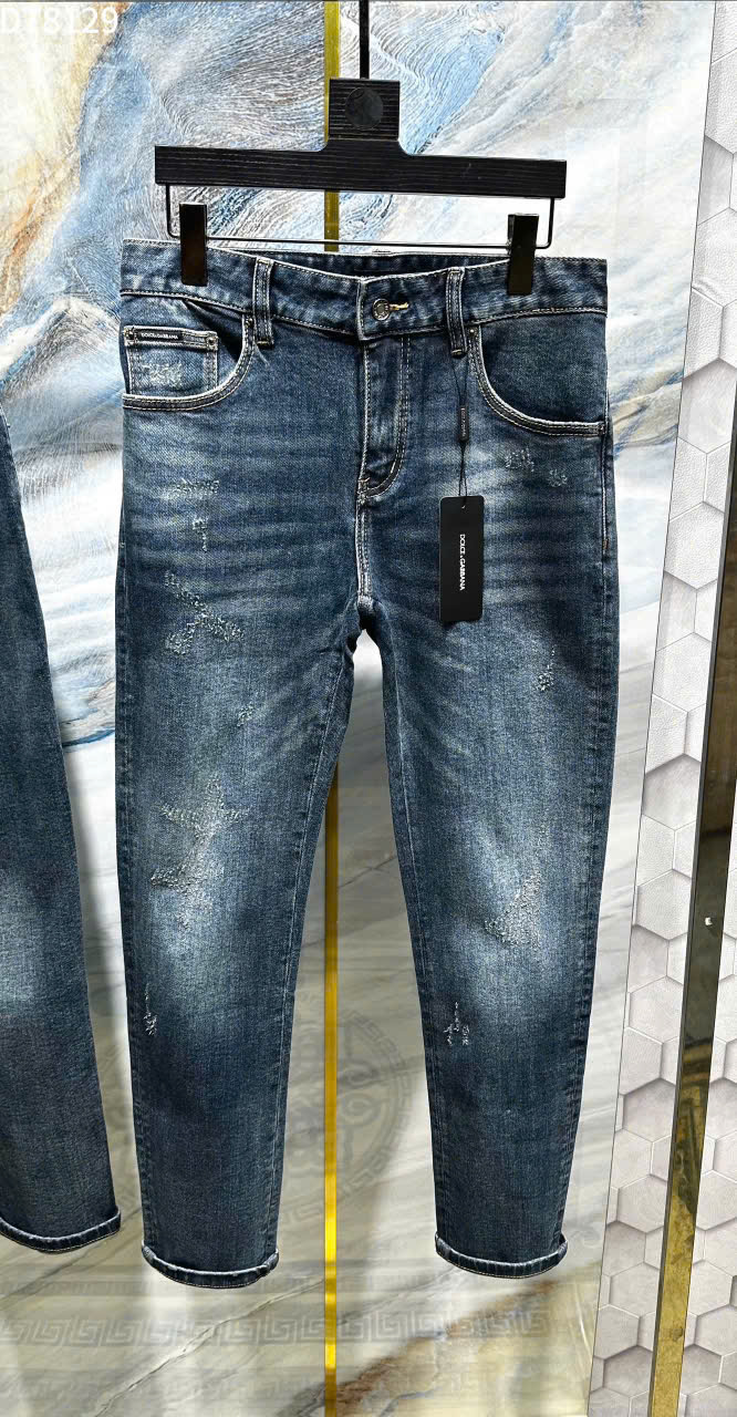 Quần Jean Dolce Gabbana DG Xanh họa tiết vương miện Trắng túi sau Like Auth on web LK